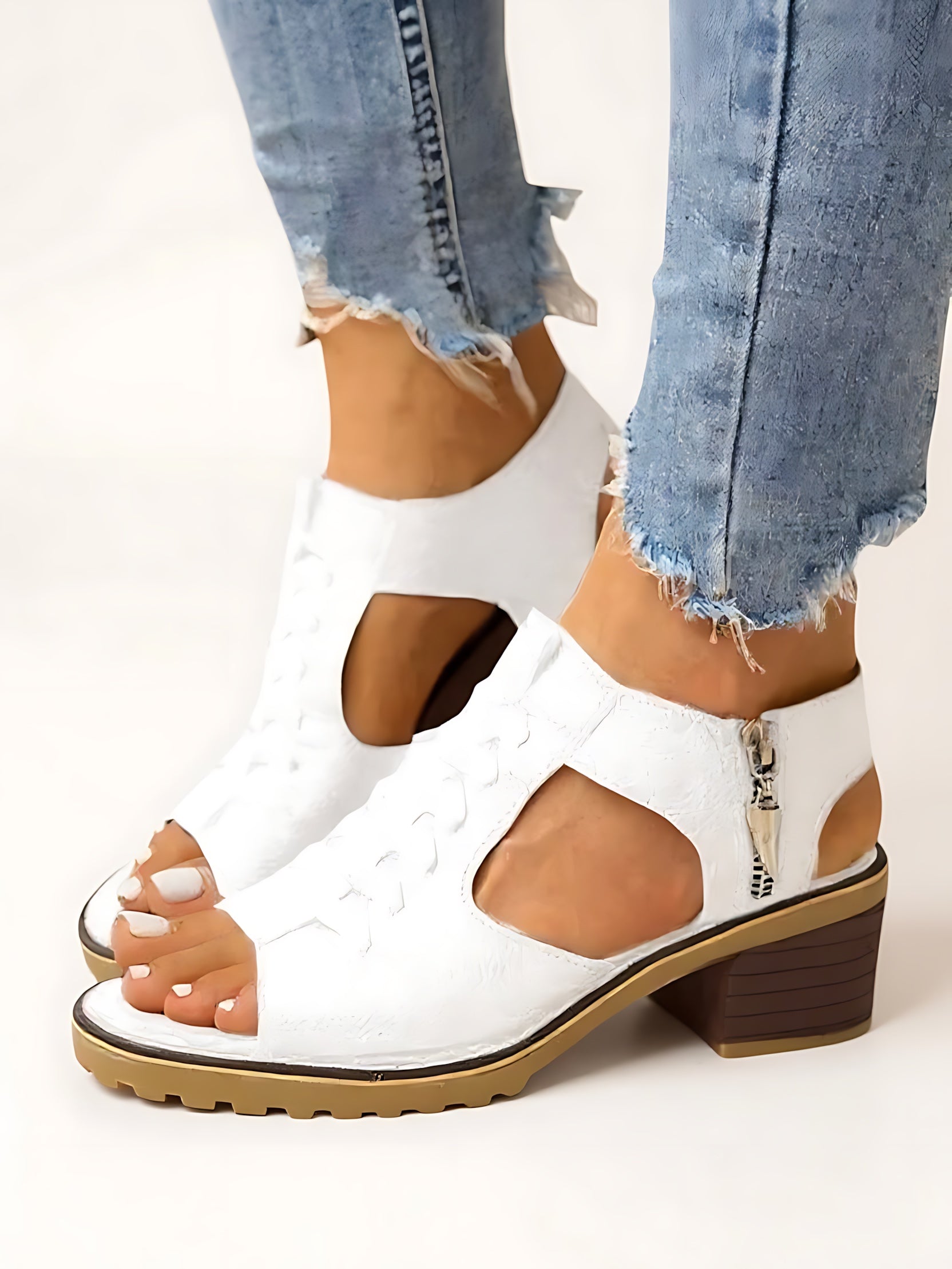 Daisy – Peep Toe Cutout Block Heel Sandals
