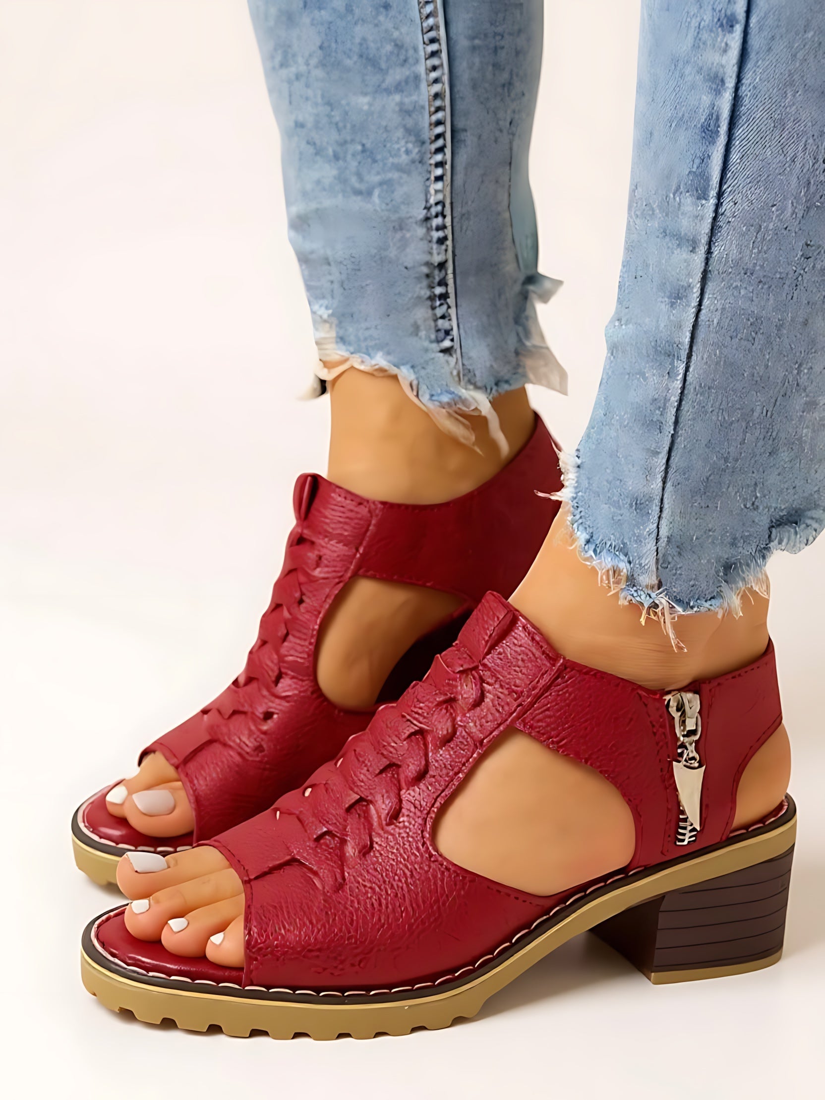 Daisy – Peep Toe Cutout Block Heel Sandals