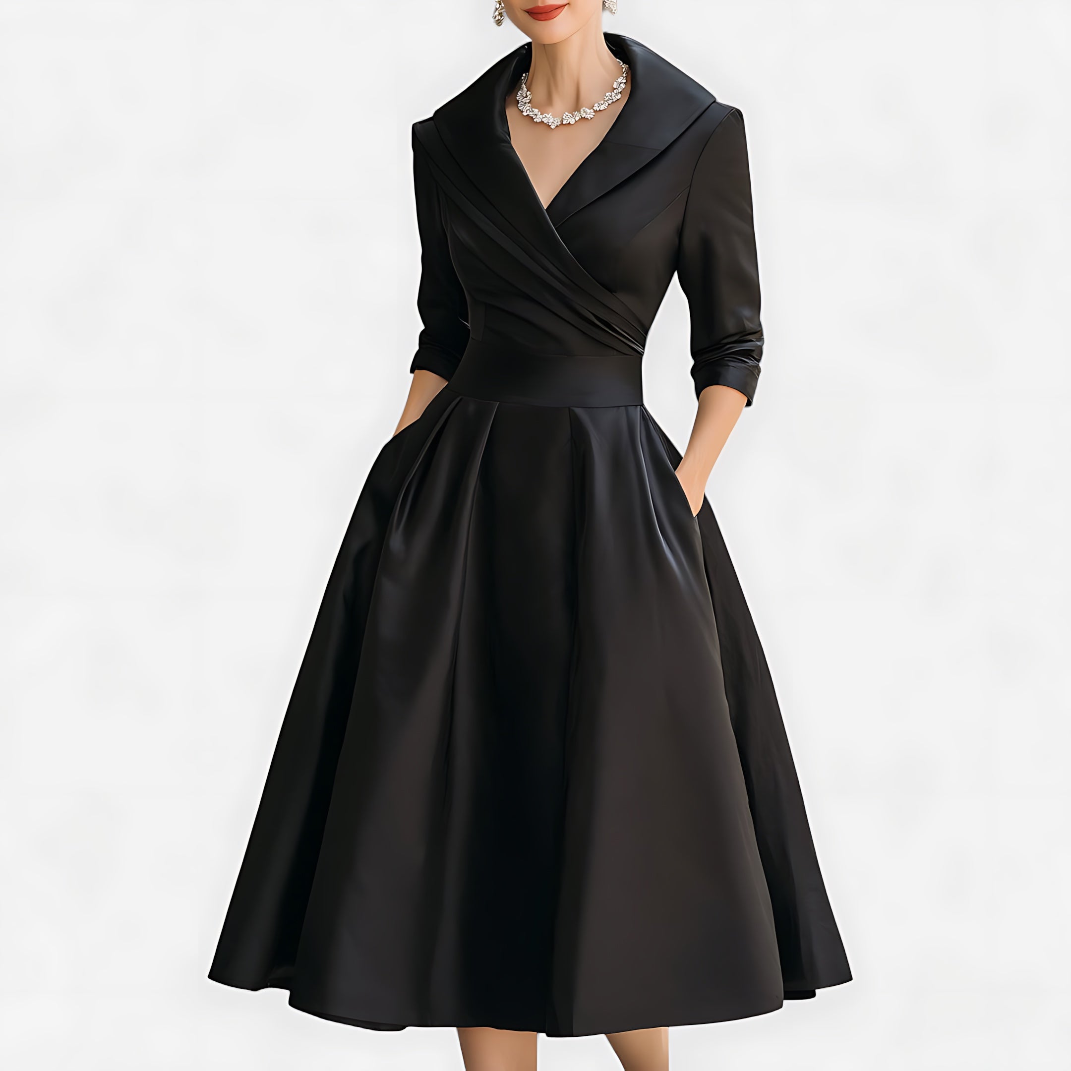 Daisy – Shawl Collar Fit and Flare Cocktail Midi Dress
