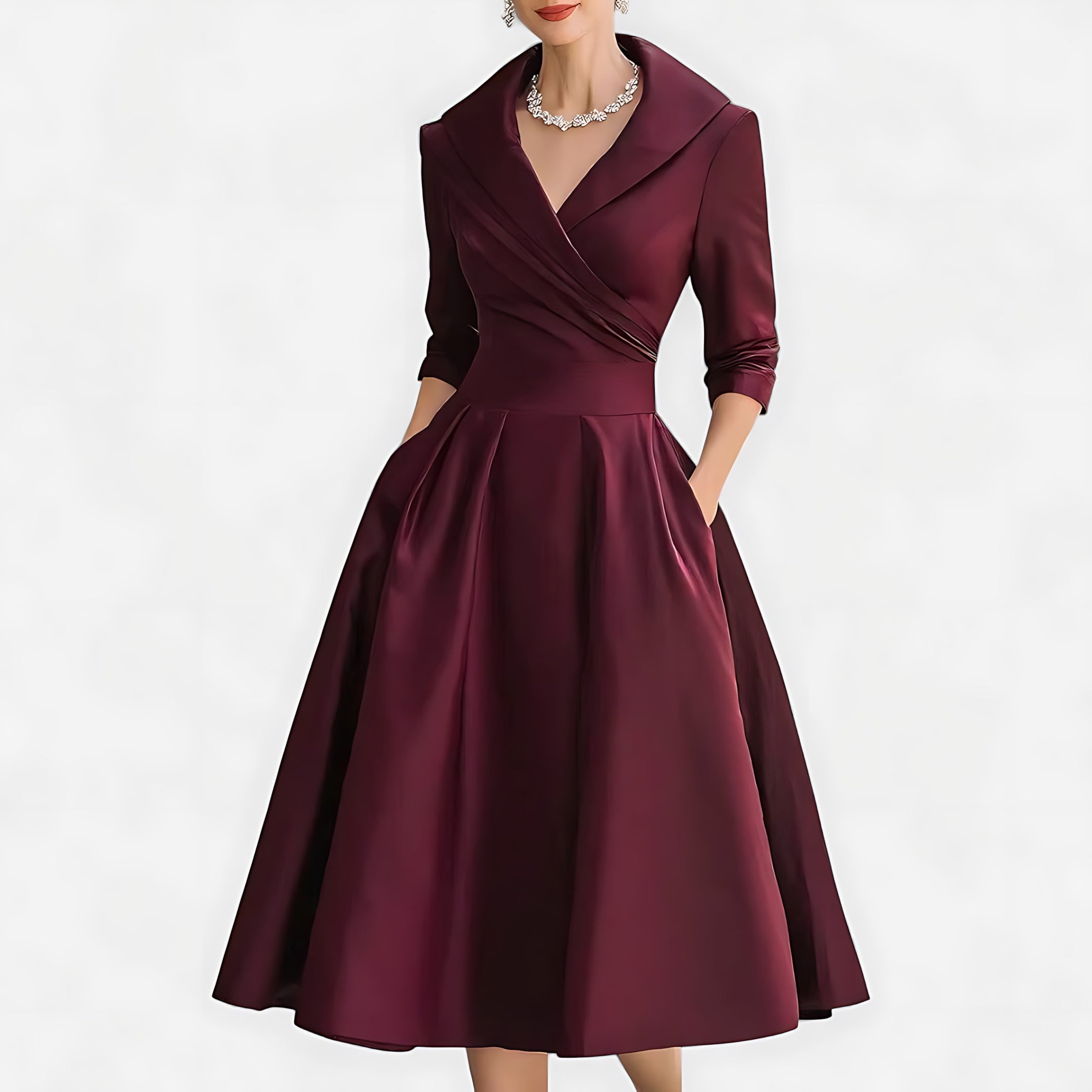Daisy – Shawl Collar Fit and Flare Cocktail Midi Dress