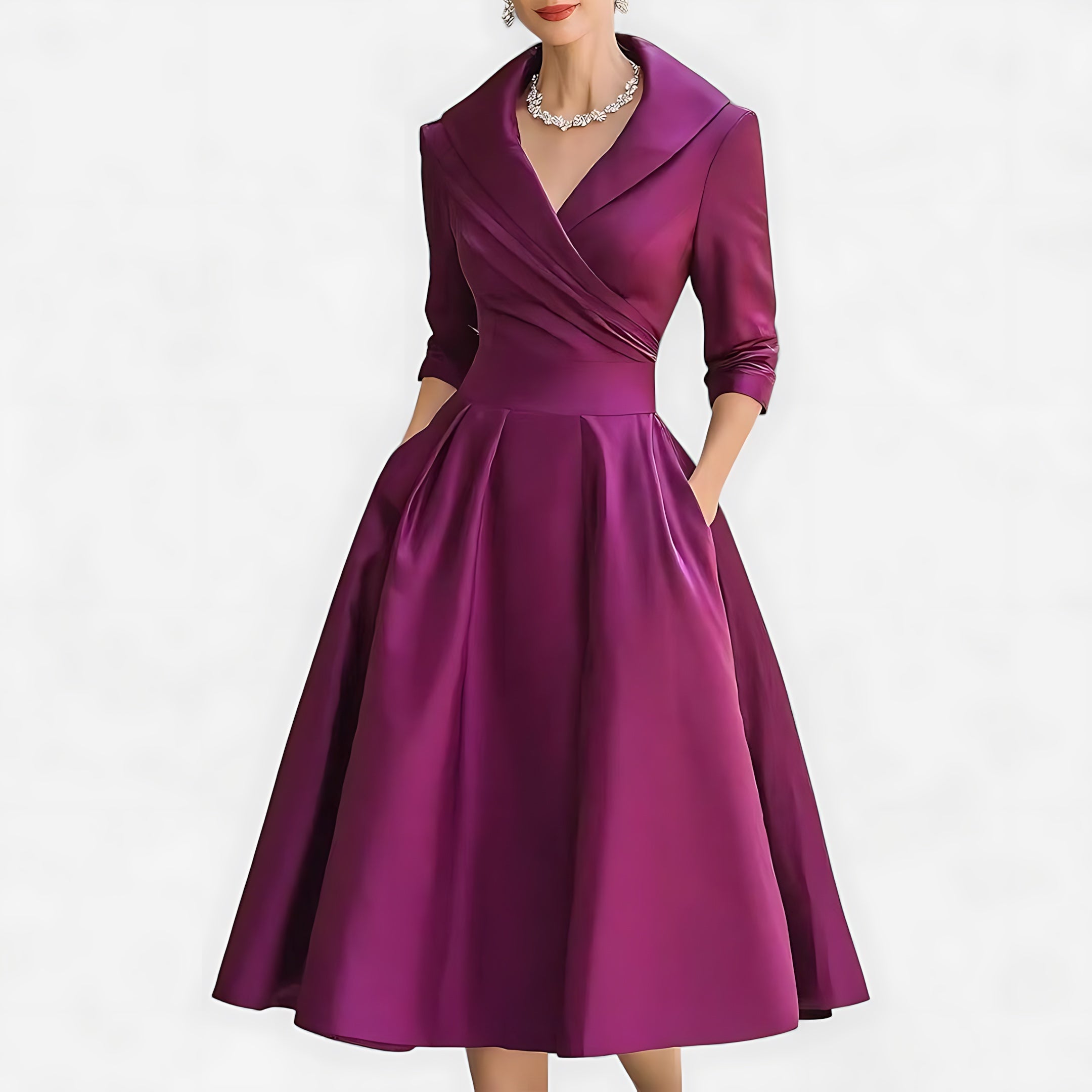 Daisy – Shawl Collar Fit and Flare Cocktail Midi Dress