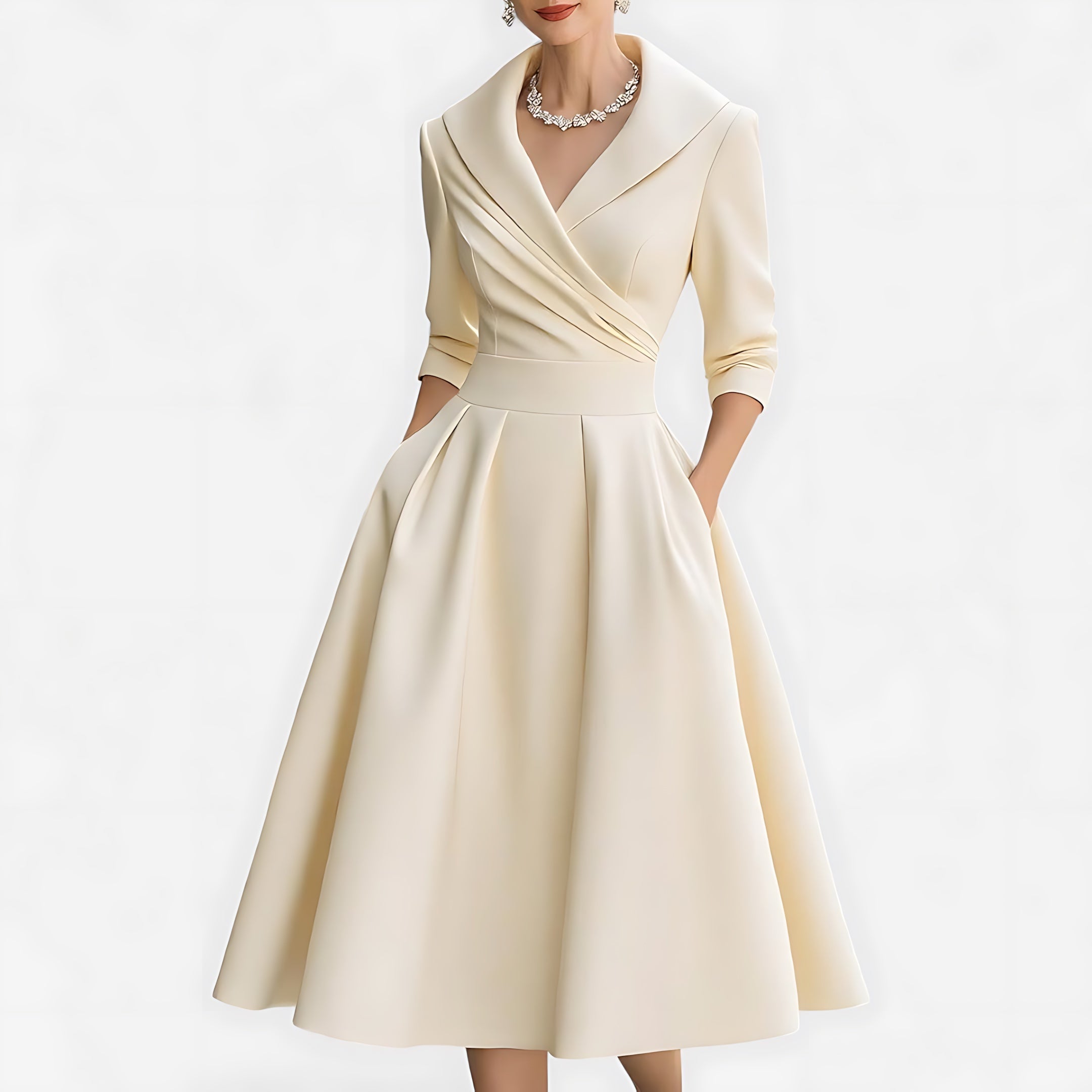 Daisy – Shawl Collar Fit and Flare Cocktail Midi Dress