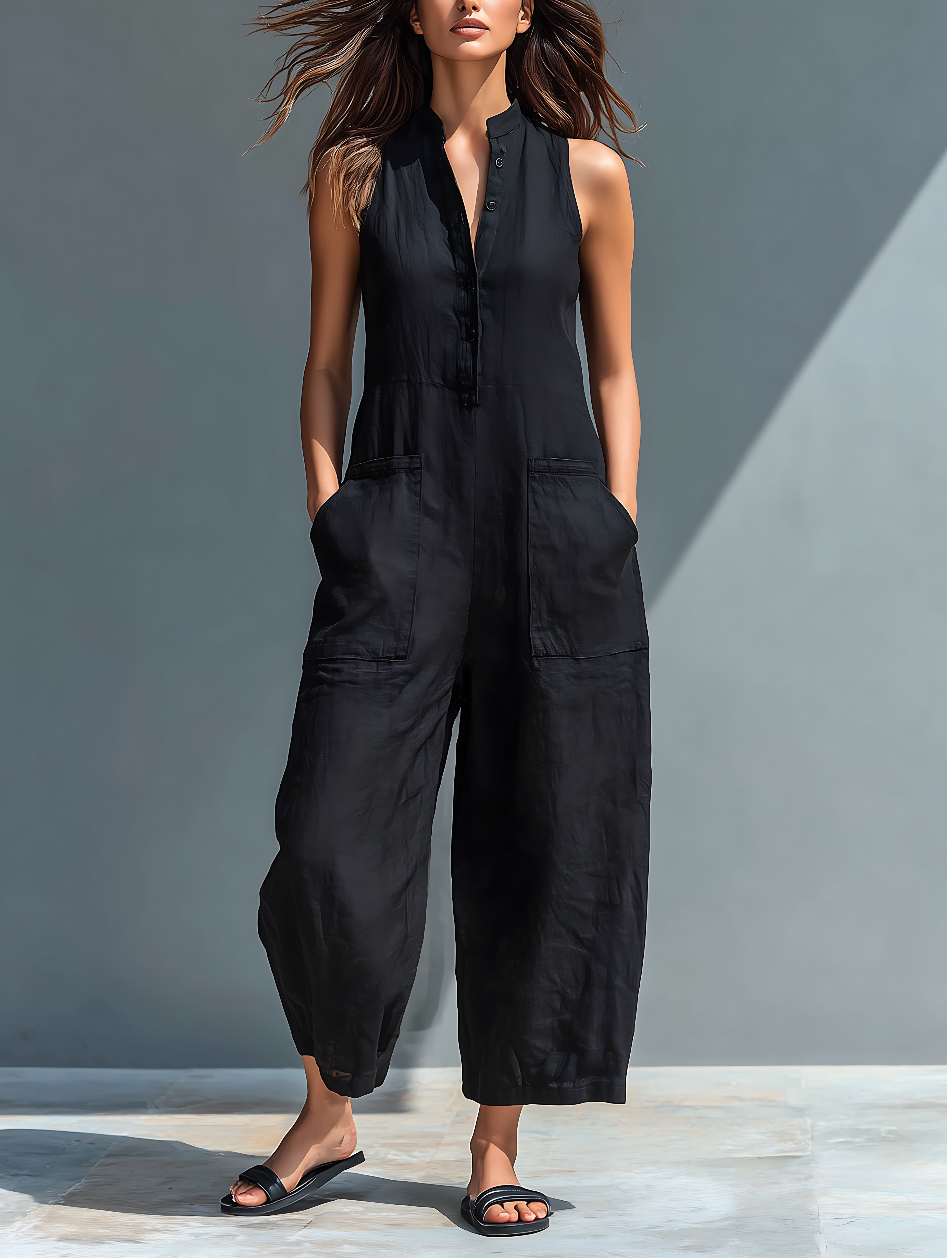 Daniela – Collared Loose Fit Wide Leg Jumpsuit