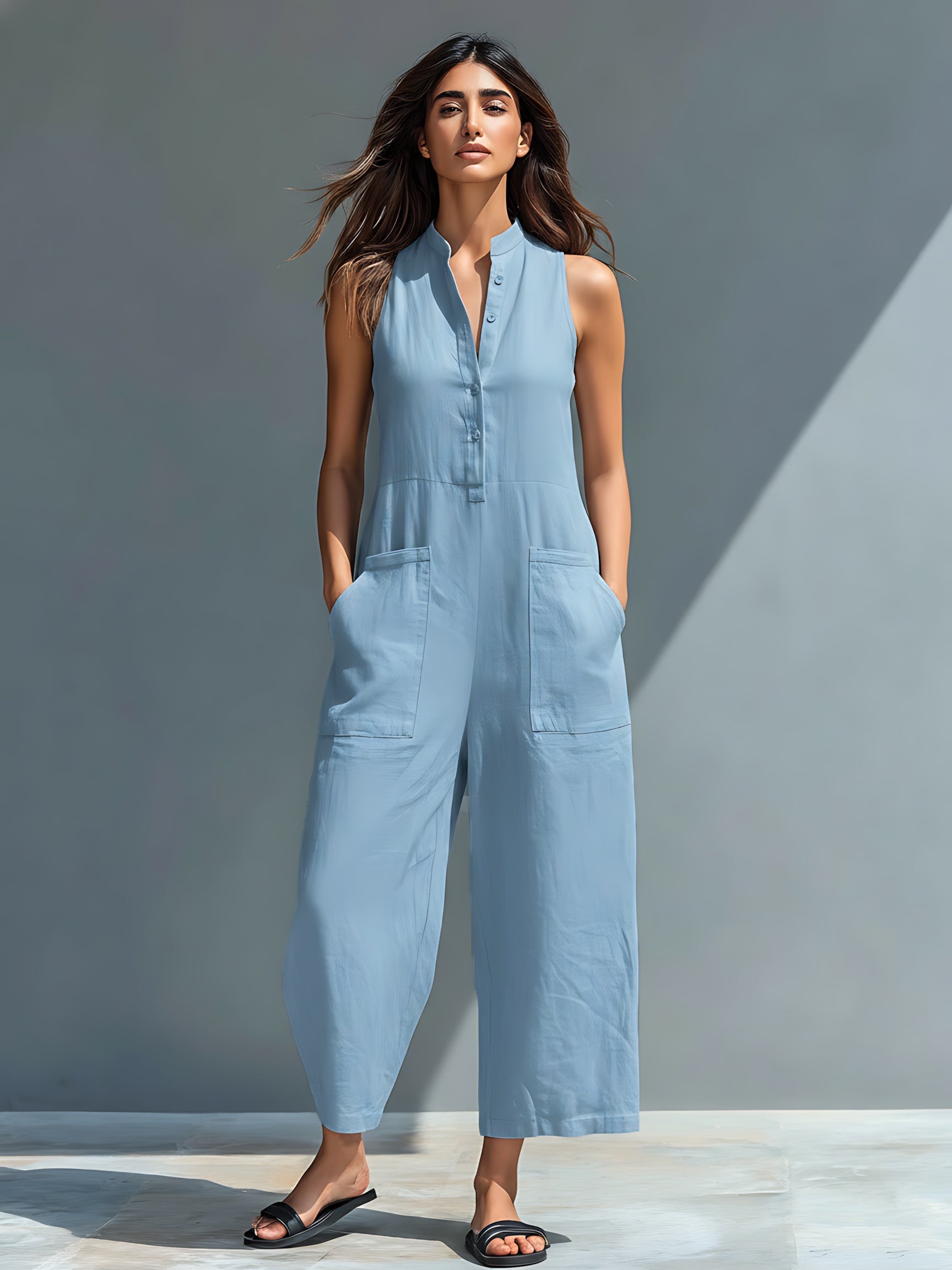 Daniela – Collared Loose Fit Wide Leg Jumpsuit