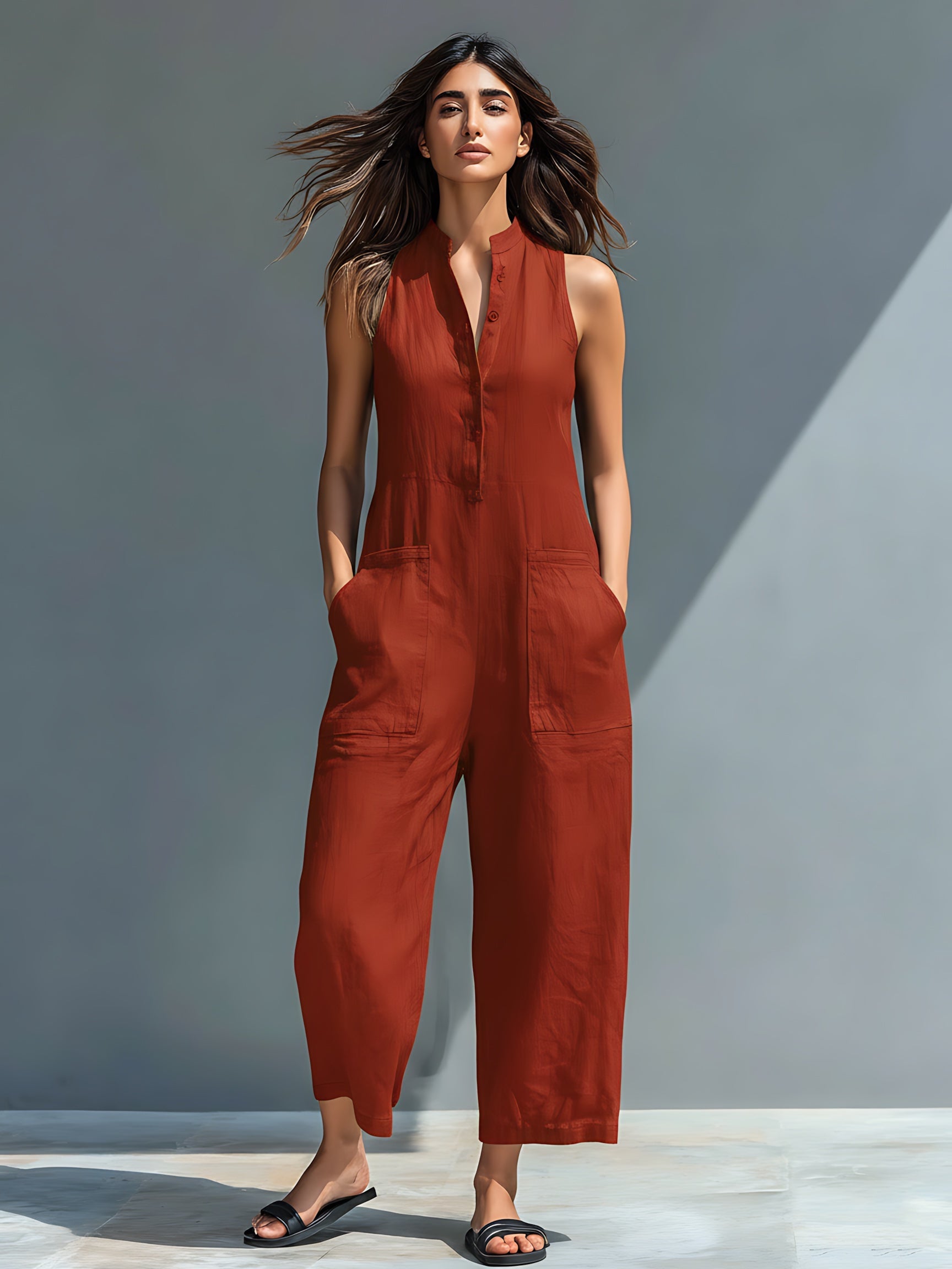 Daniela – Collared Loose Fit Wide Leg Jumpsuit
