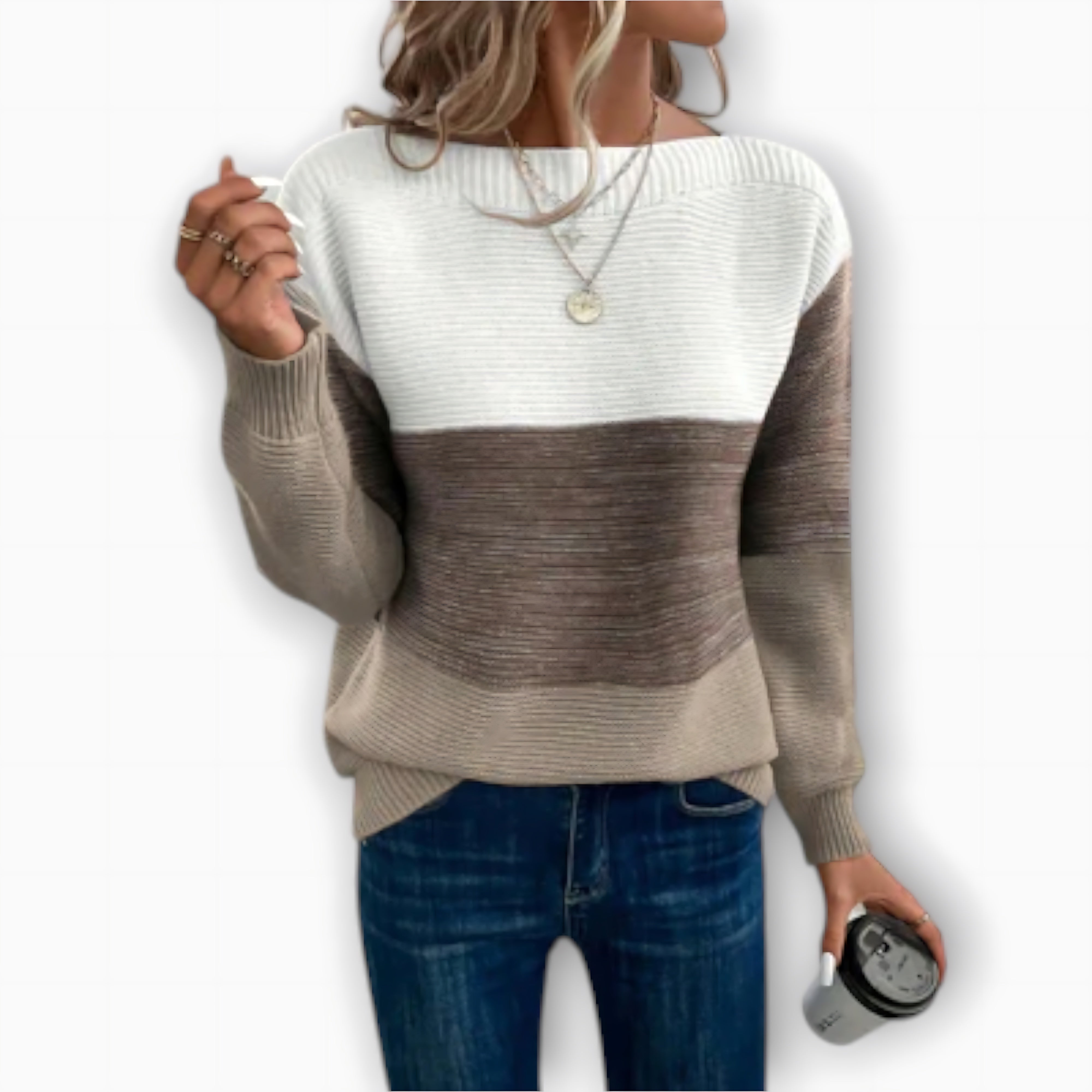 Daniela – Color Block Crew Neck Knit Sweater