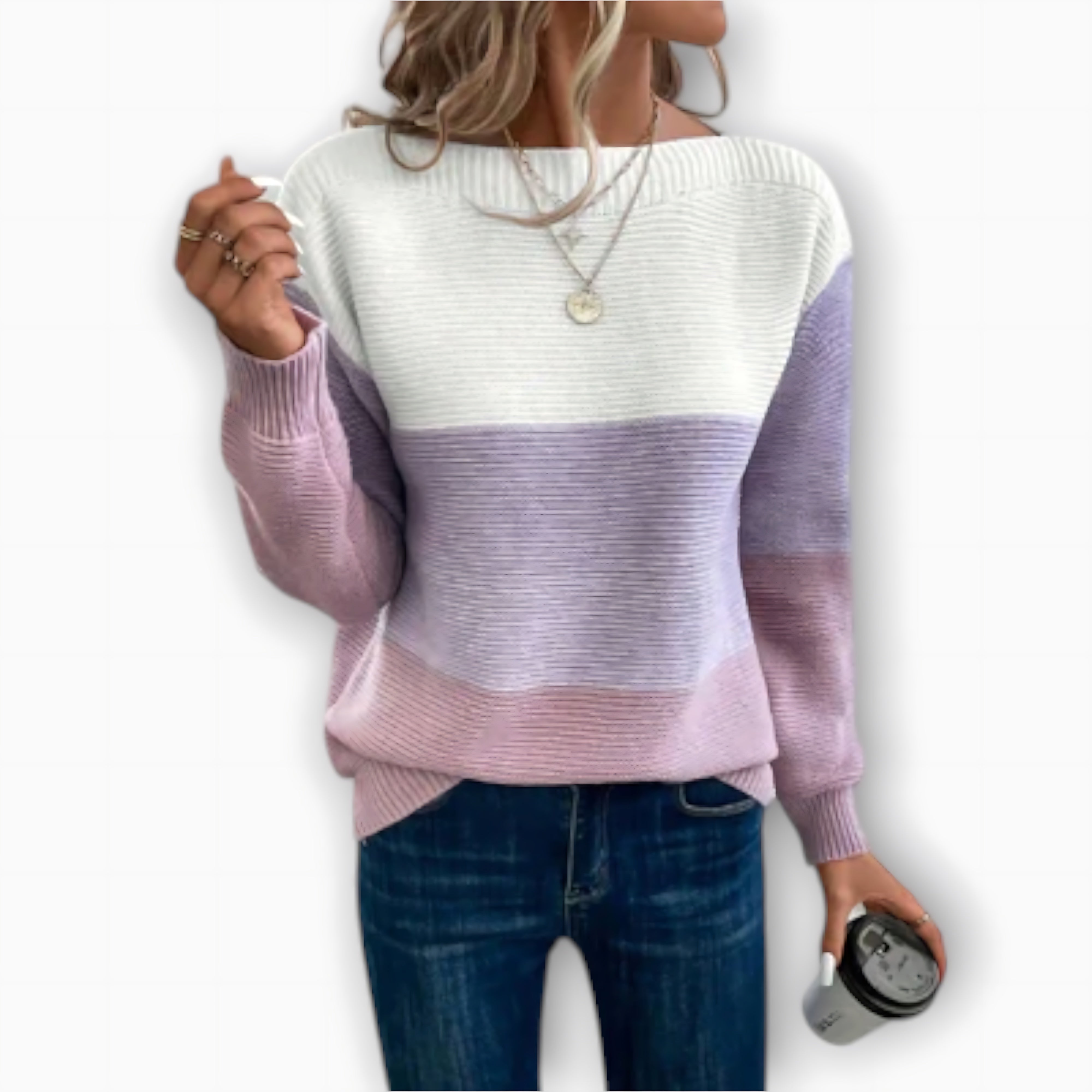 Daniela – Color Block Crew Neck Knit Sweater