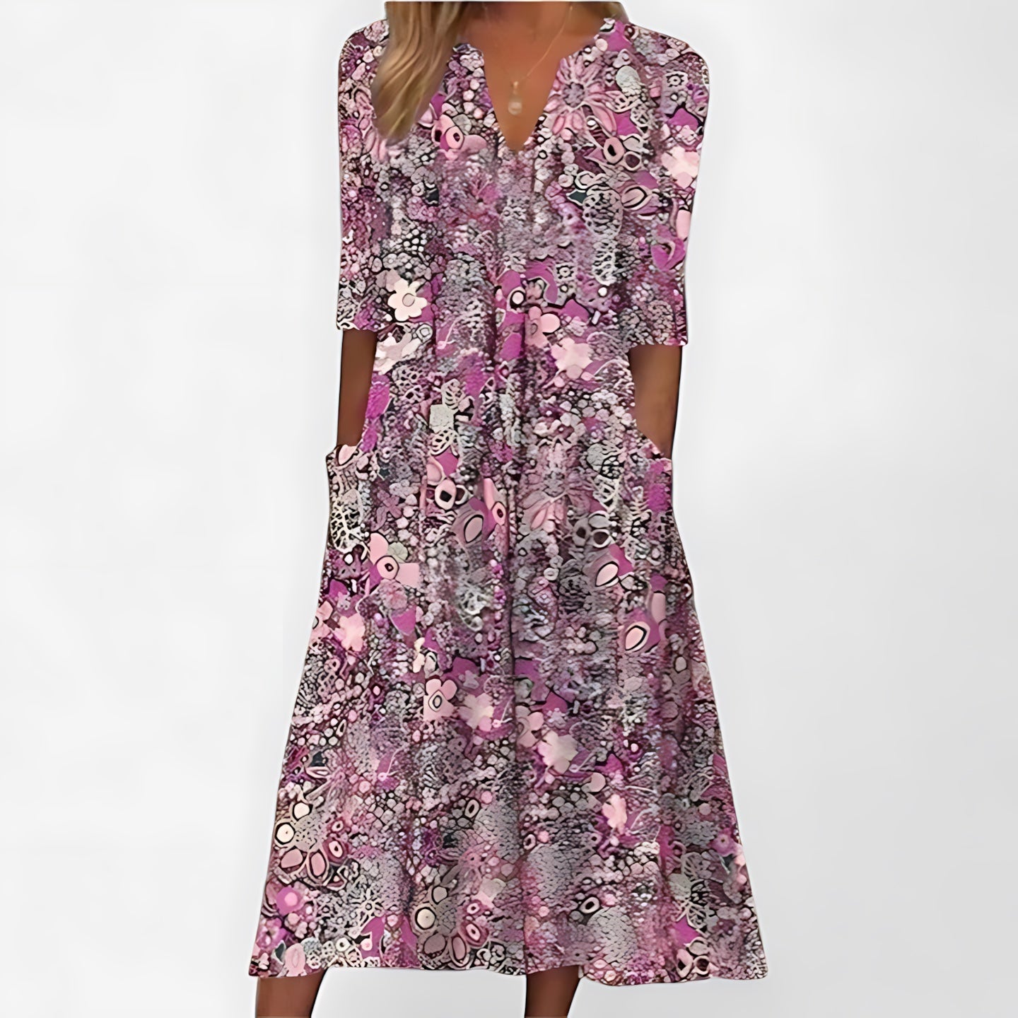 Daphne – Paisley Print V Neck Summer Midi Dress