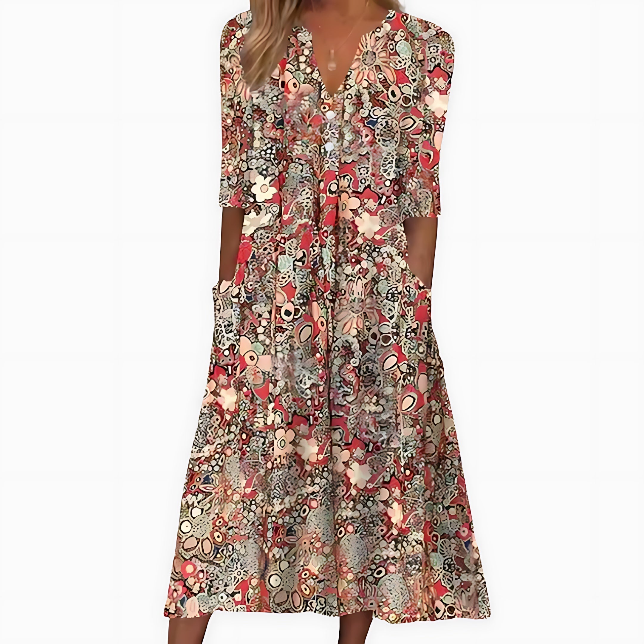 Daphne – Paisley Print V Neck Summer Midi Dress