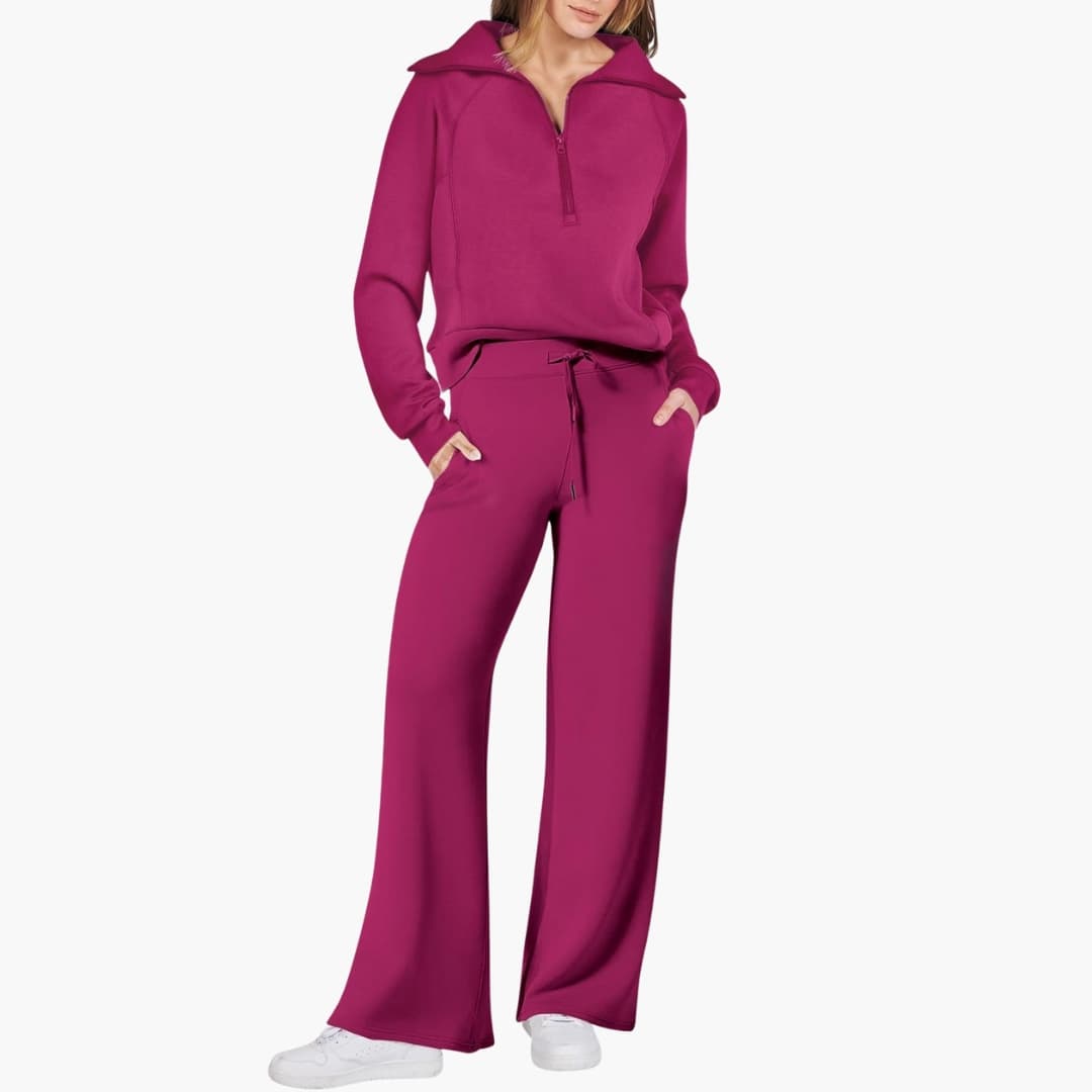 Beatrice – Half Zip Top And Wide Leg Pants Lounge Set