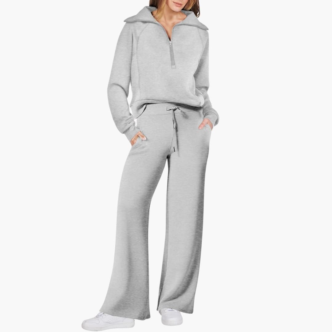 Beatrice – Half Zip Top And Wide Leg Pants Lounge Set
