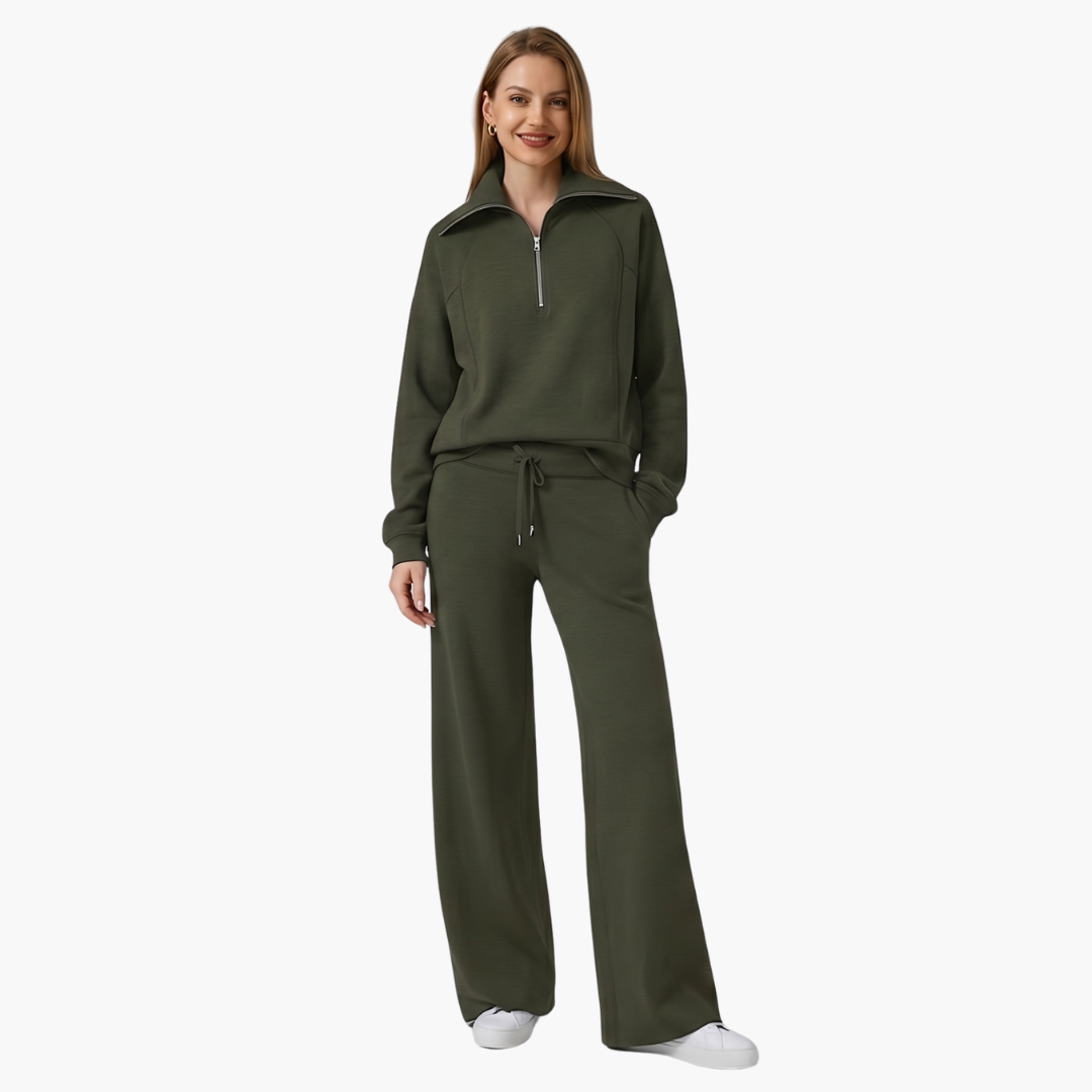 Opal – Half Zip Top And Wide Leg Pants Lounge Two Piece Set
