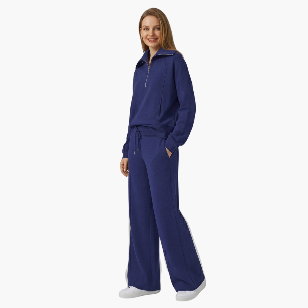 Beatrice – Half Zip Top And Wide Leg Pants Lounge Set