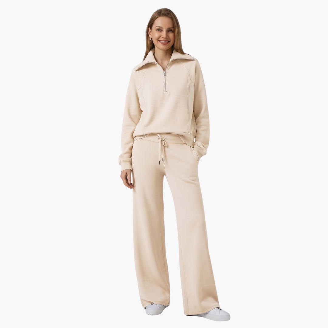 Beatrice – Half Zip Top And Wide Leg Pants Lounge Set