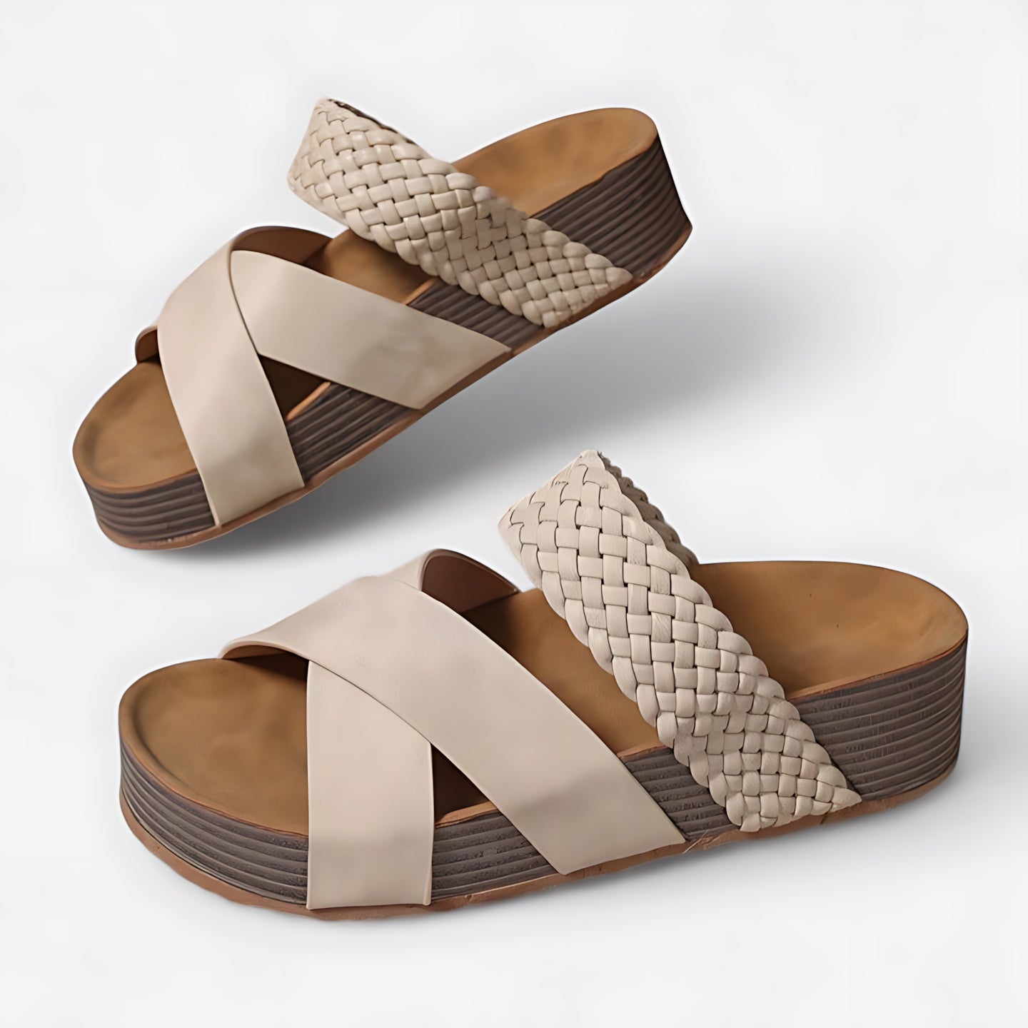 Daphne – Woven Triple Strap Wedge Sandals