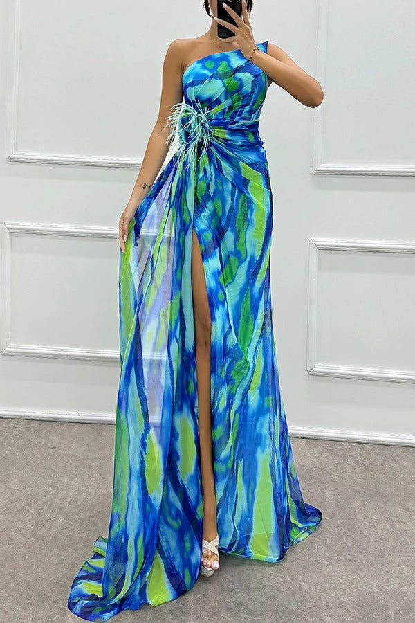 Grace – Chiffon One Shoulder Evening Maxi Dress