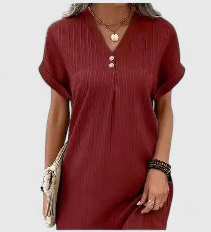 Scarlett – Notch Neck Short Sleeve Shift Mini Dress