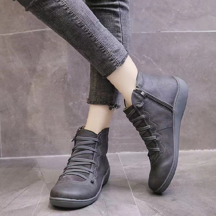 Mia – Leather Round Toe Wedge Ankle Boots