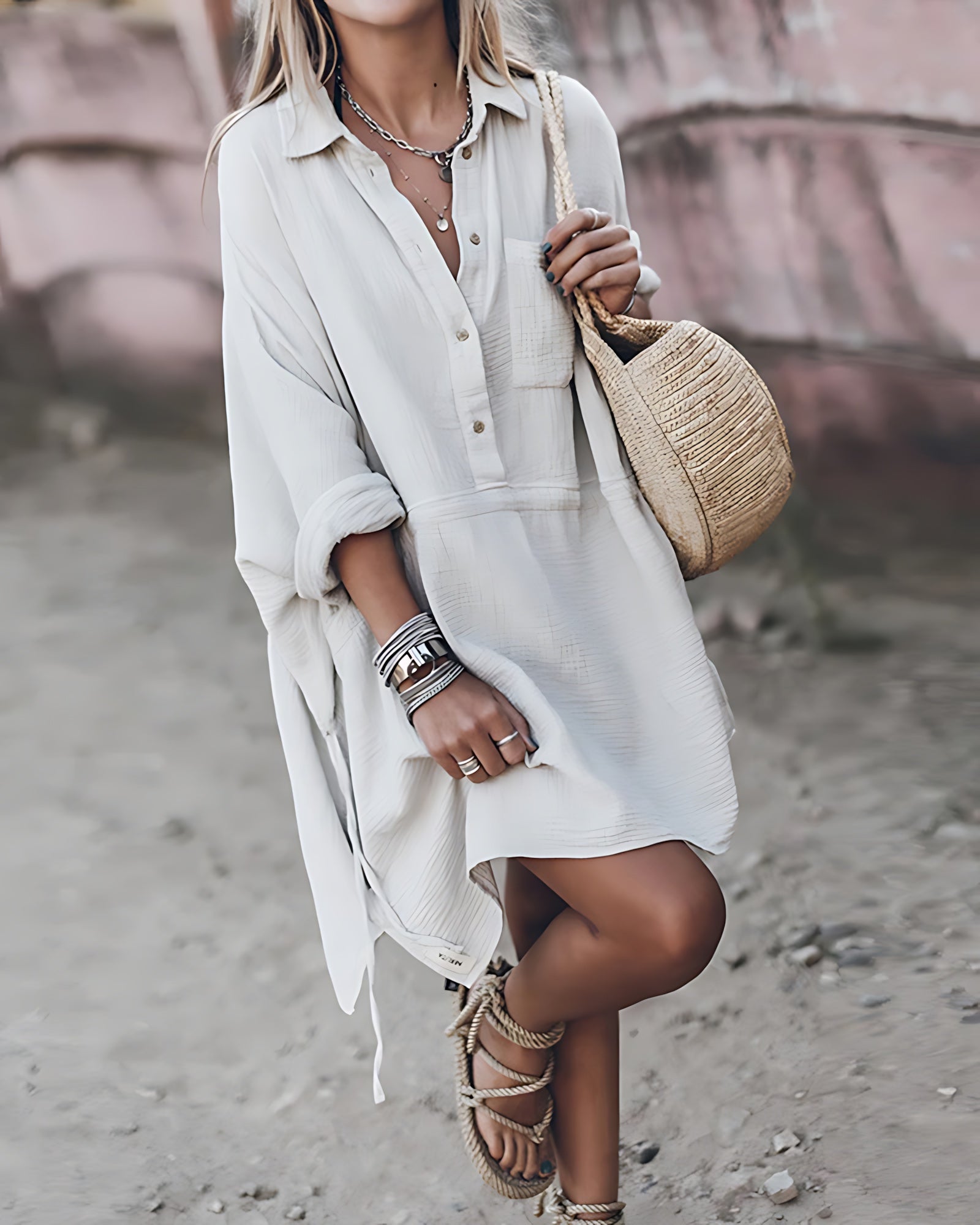 Delilah – Oversized Collared Summer Mini Shirt Dress