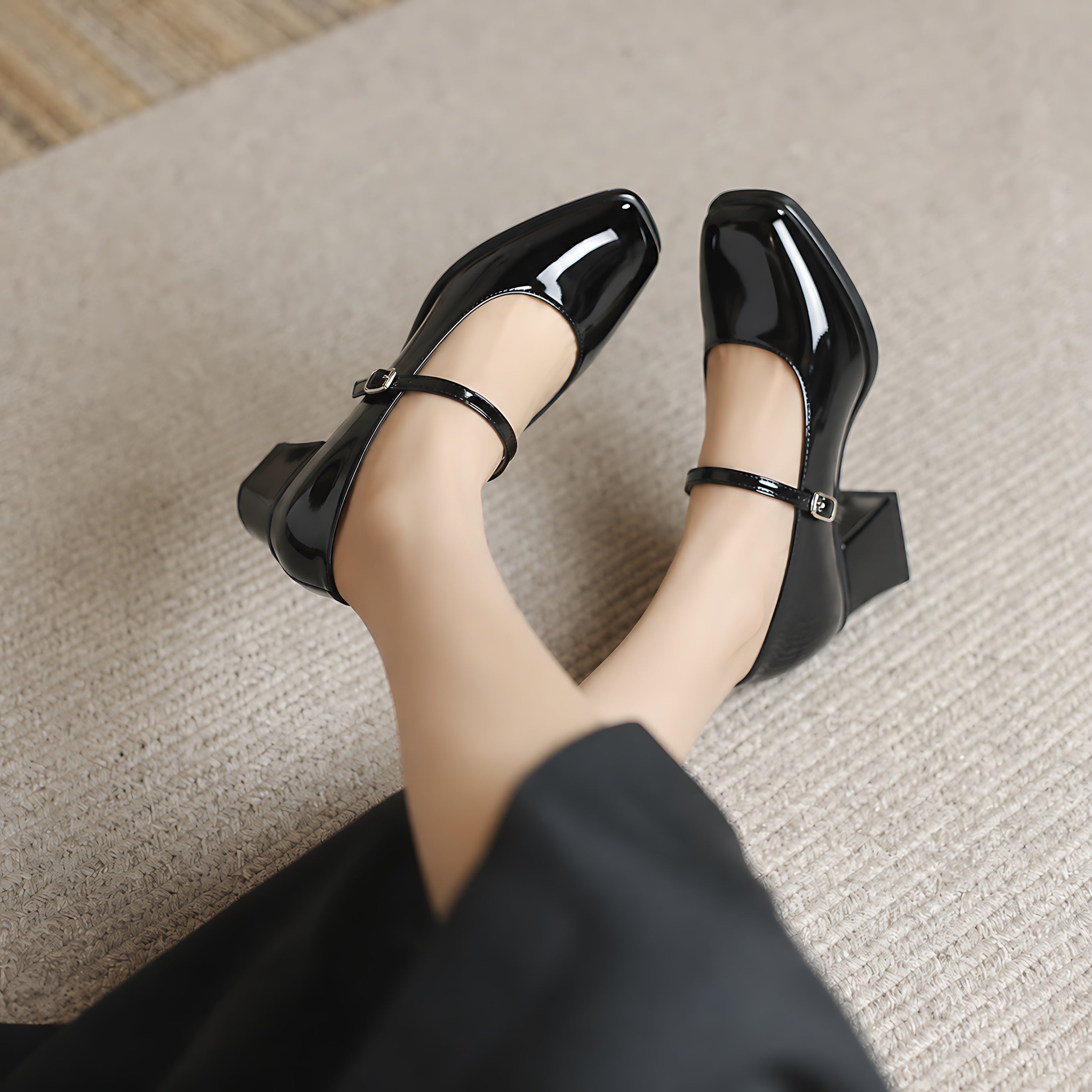 Delilah – Patent Mary Jane Block Heel Pumps