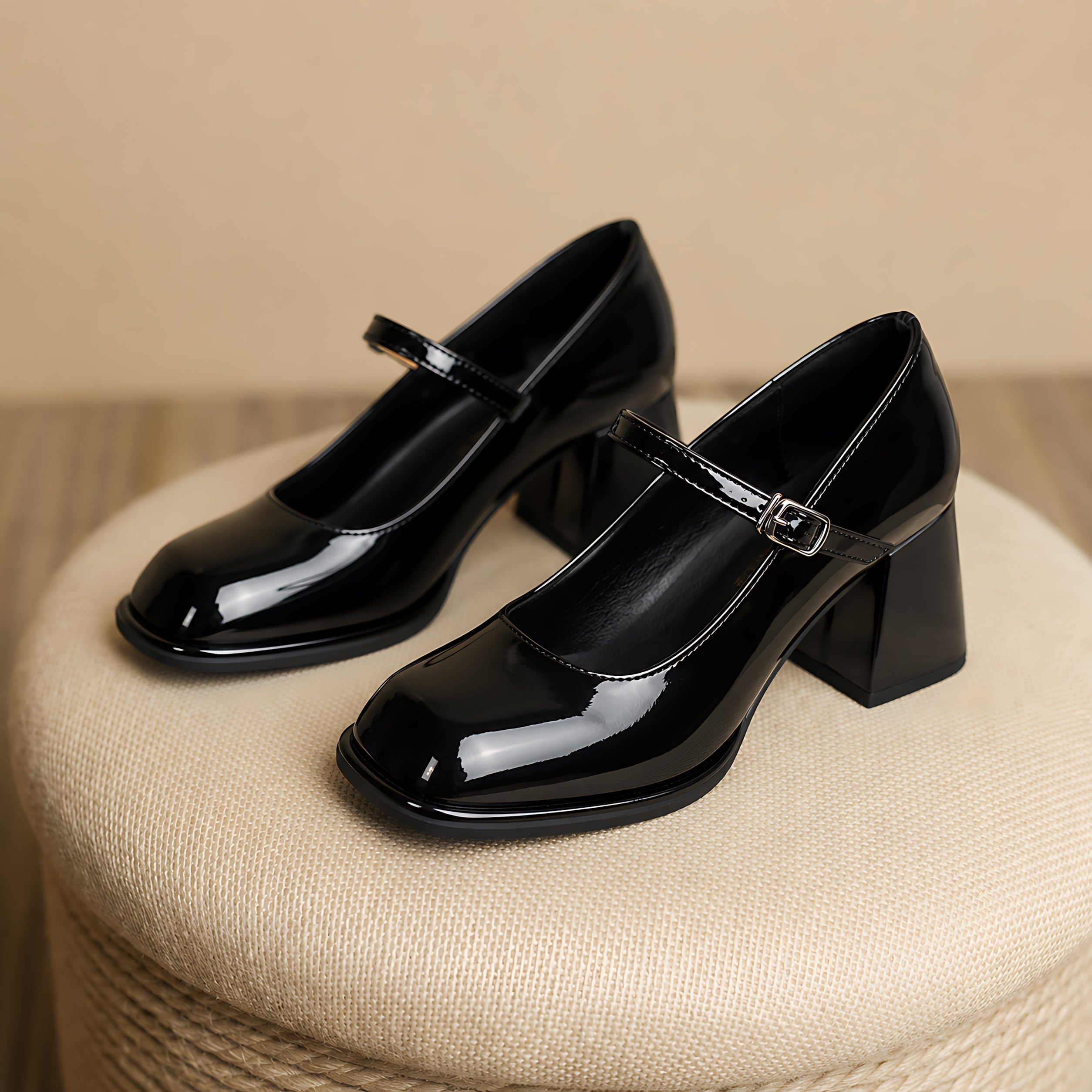 Delilah – Patent Mary Jane Block Heel Pumps