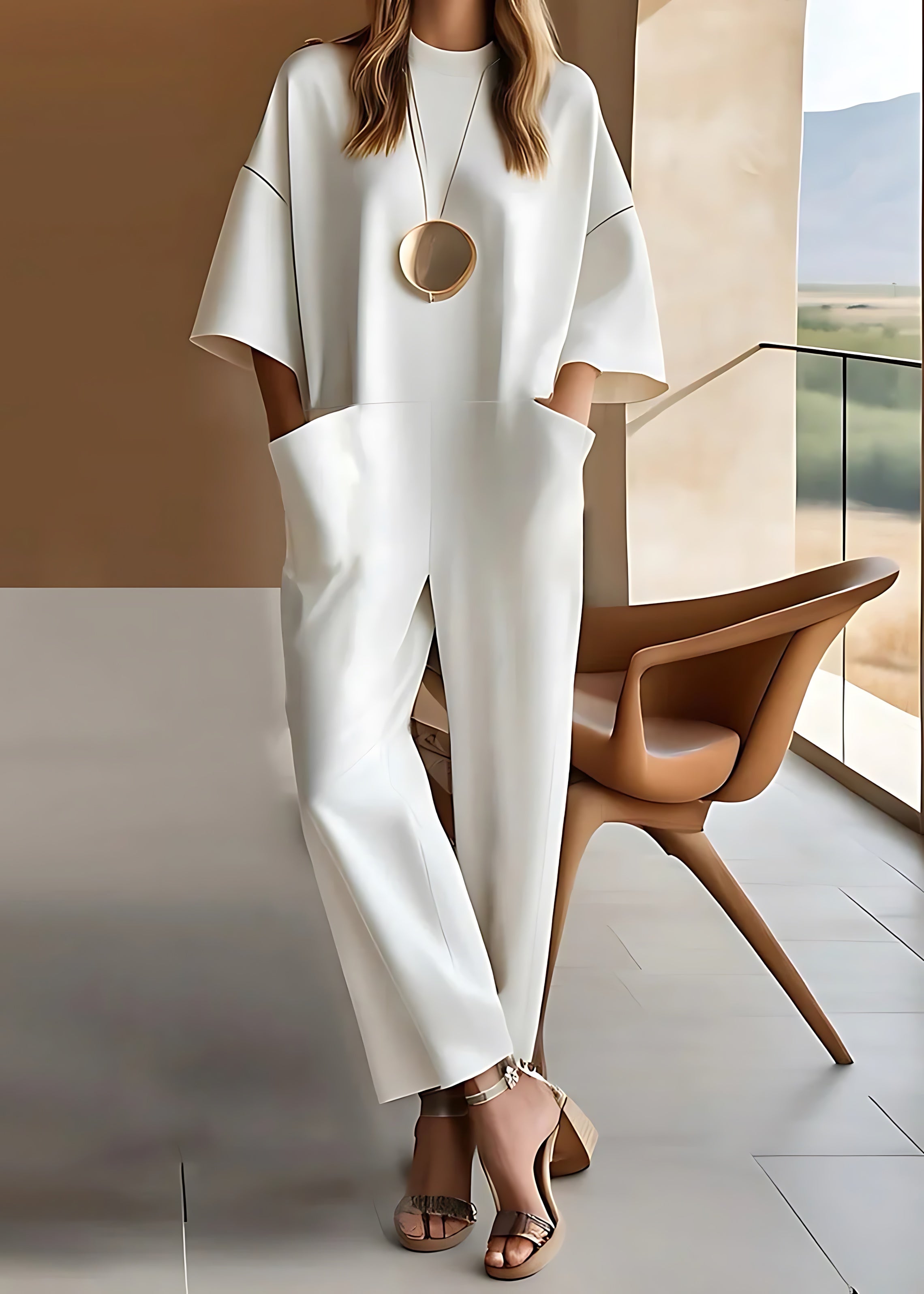 Della – Crew Neck Short Sleeve Wide Leg Jumpsuit