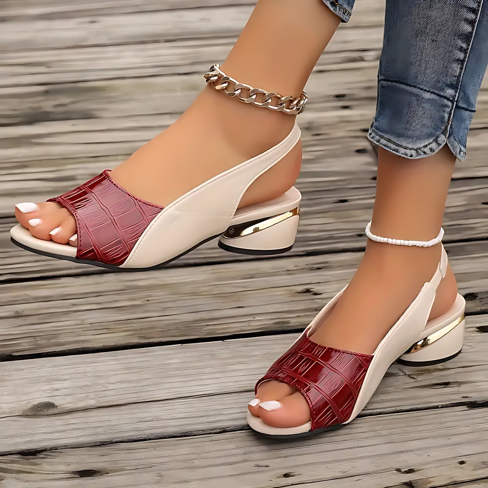 Della – Floral Cutout Low Wedge Sandals