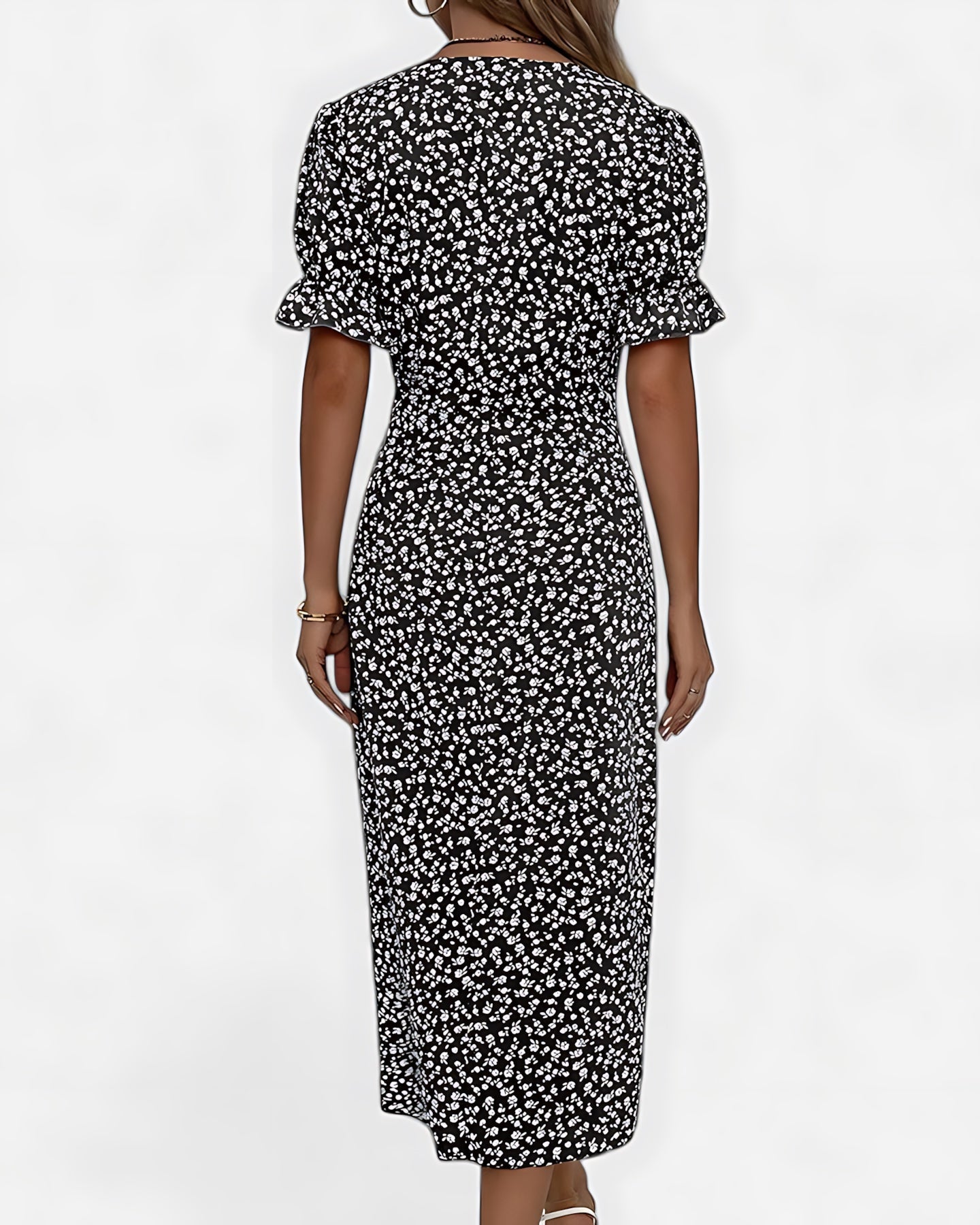 Della – Floral Ruffle Wrap Summer Midi Dress