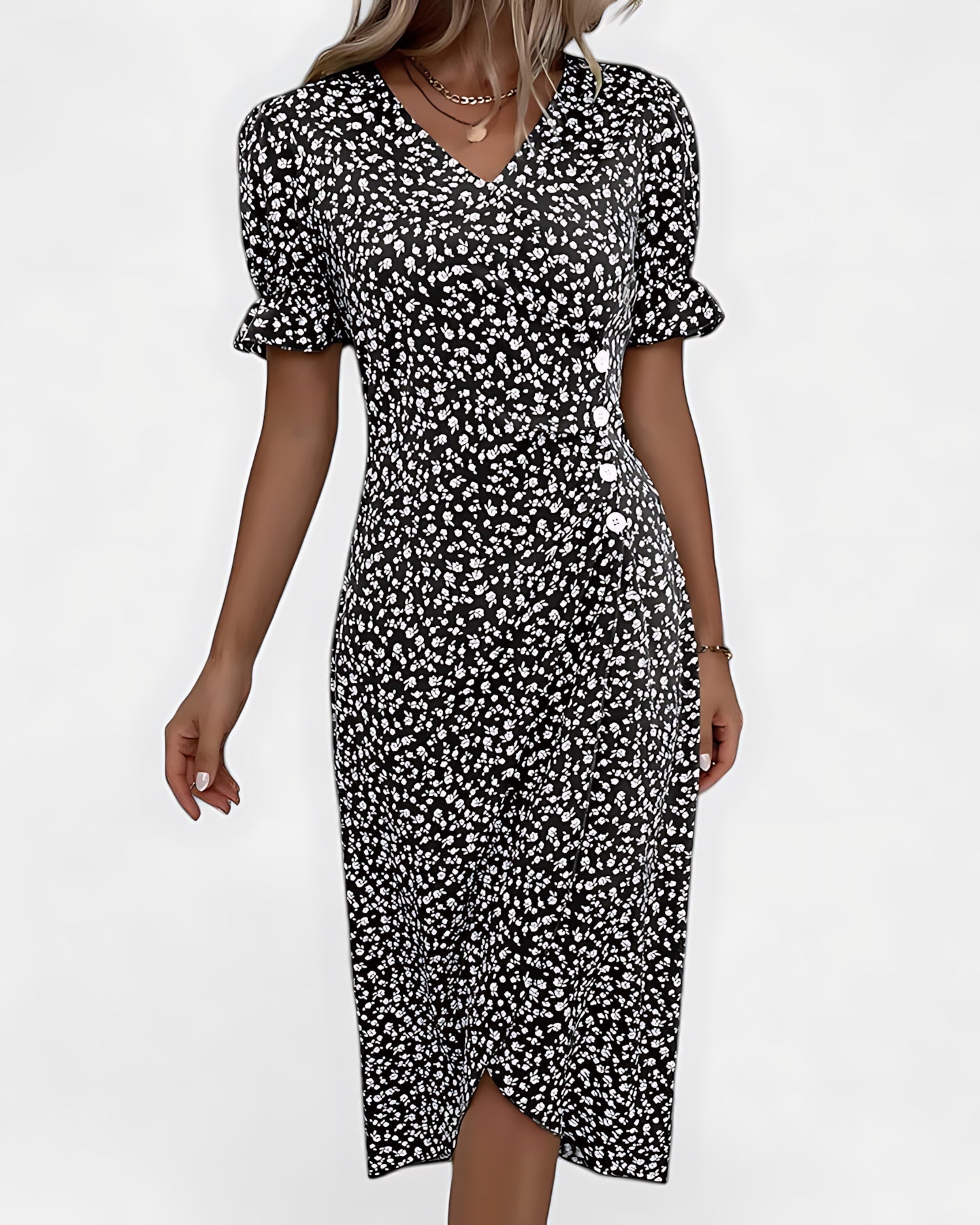 Della – Floral Ruffle Wrap Summer Midi Dress