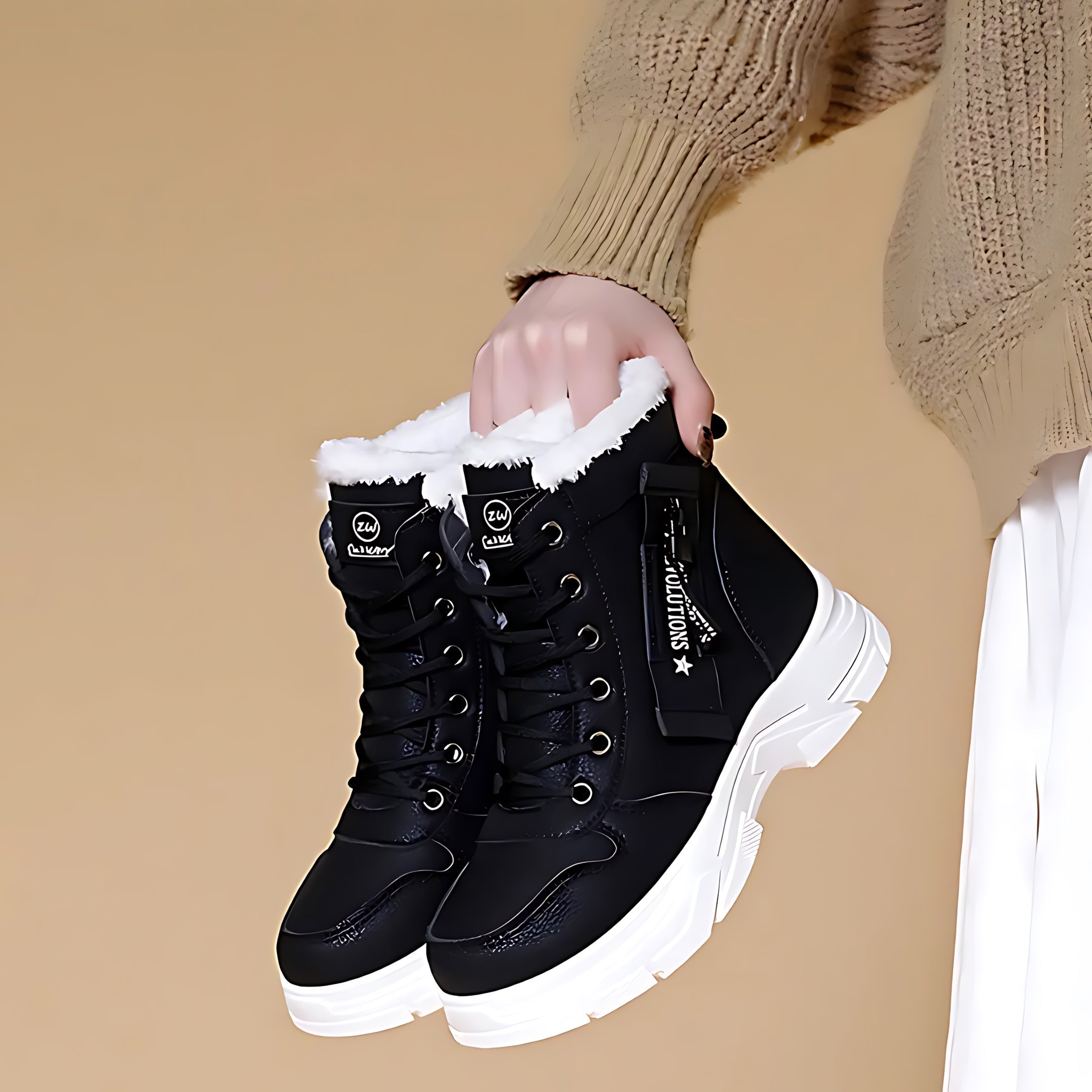 Della – Lace Up Chunky Sole Winter Ankle Boots