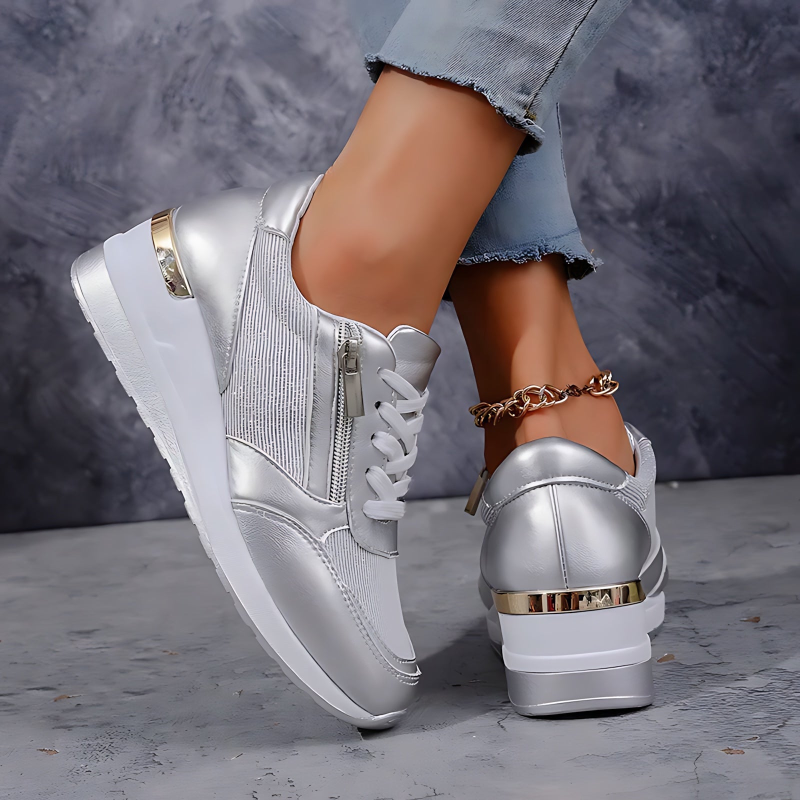 Della – Metallic Hidden Wedge Platform Sneakers
