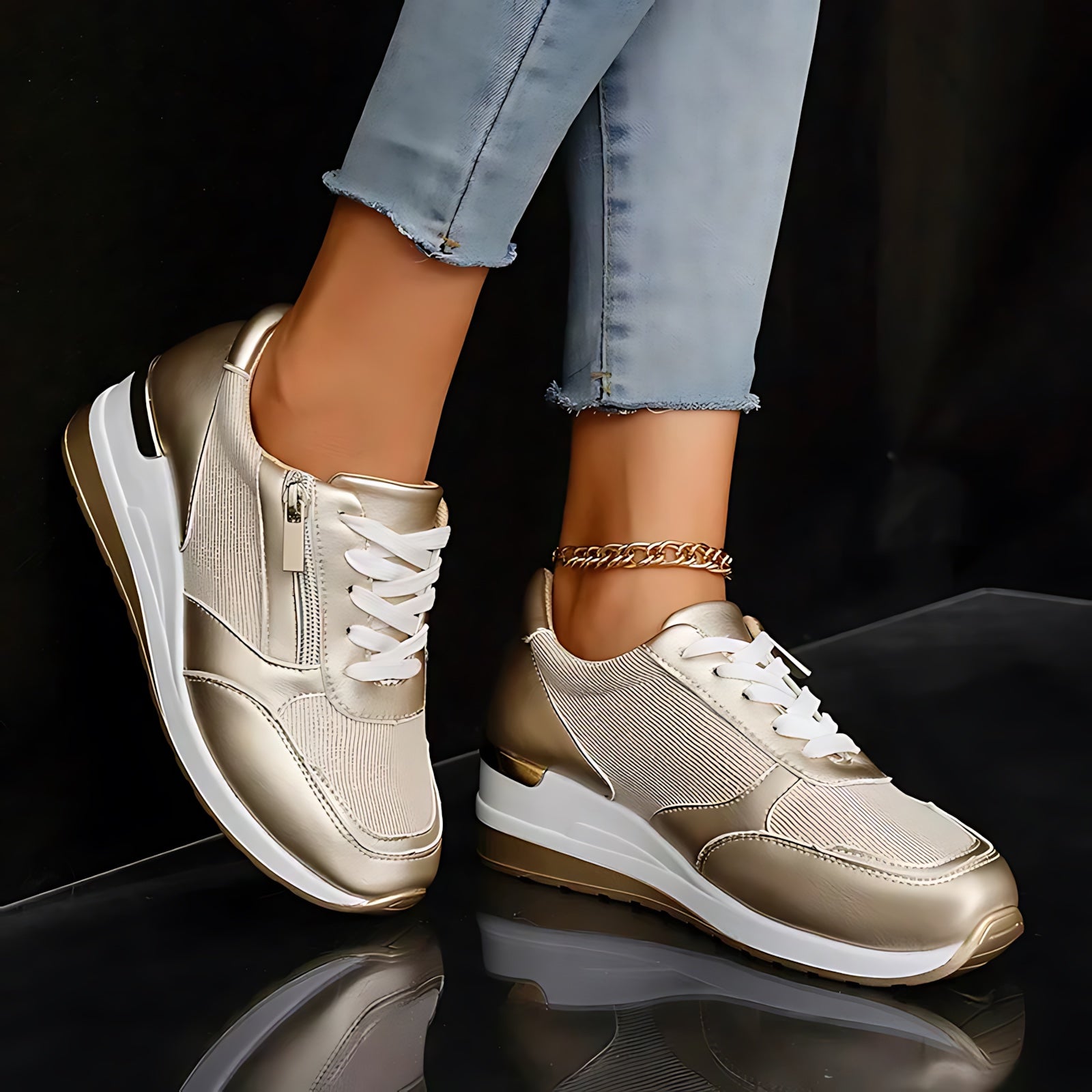 Della – Metallic Hidden Wedge Platform Sneakers