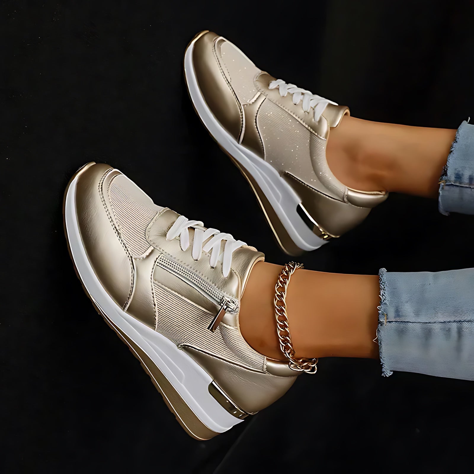 Della – Metallic Hidden Wedge Platform Sneakers