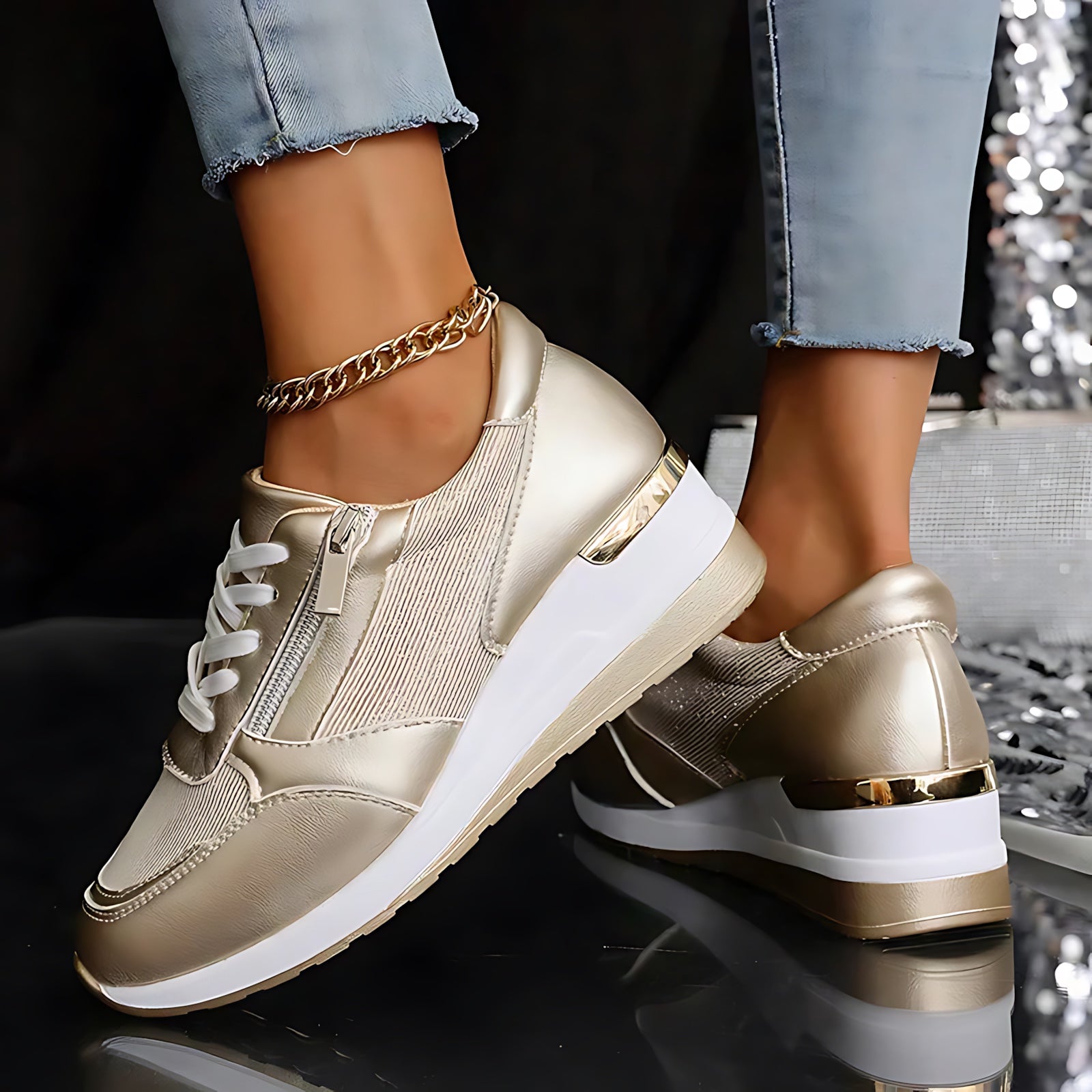 Della – Metallic Hidden Wedge Platform Sneakers