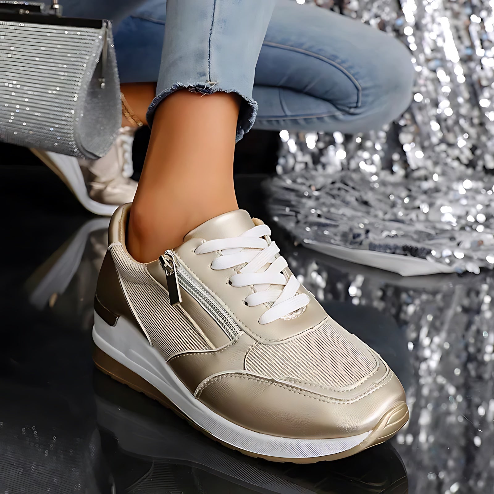 Della – Metallic Hidden Wedge Platform Sneakers