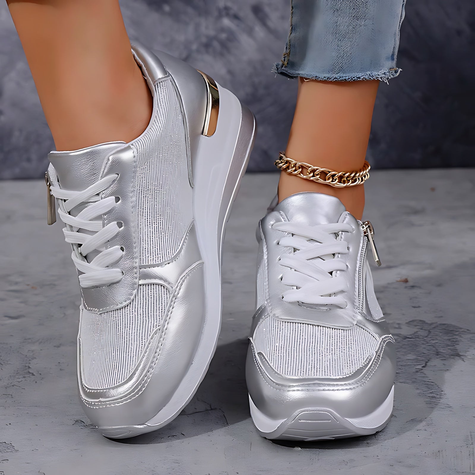 Della – Metallic Hidden Wedge Platform Sneakers