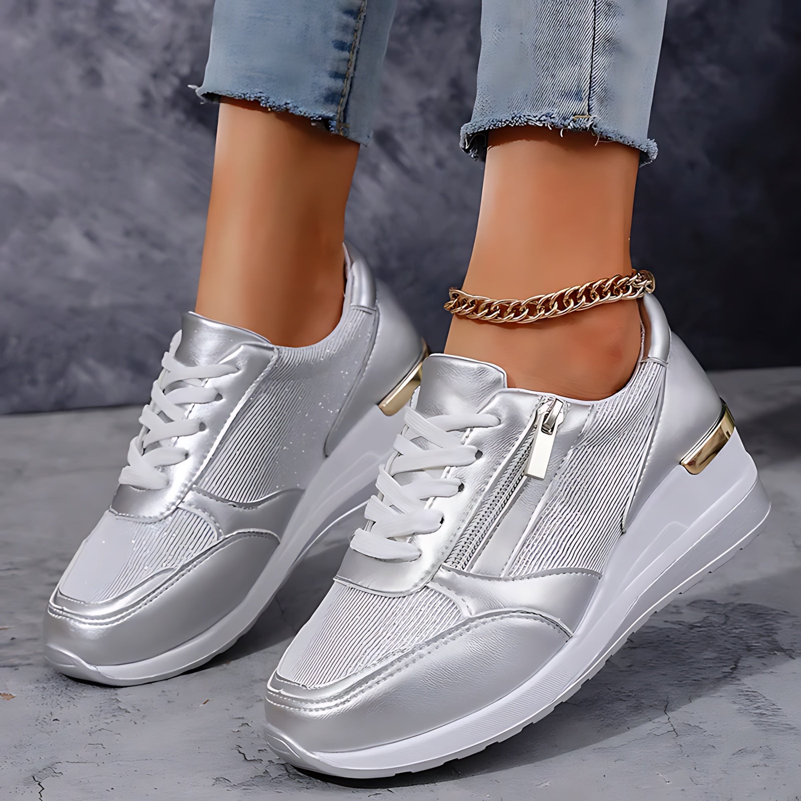 Della – Metallic Hidden Wedge Platform Sneakers