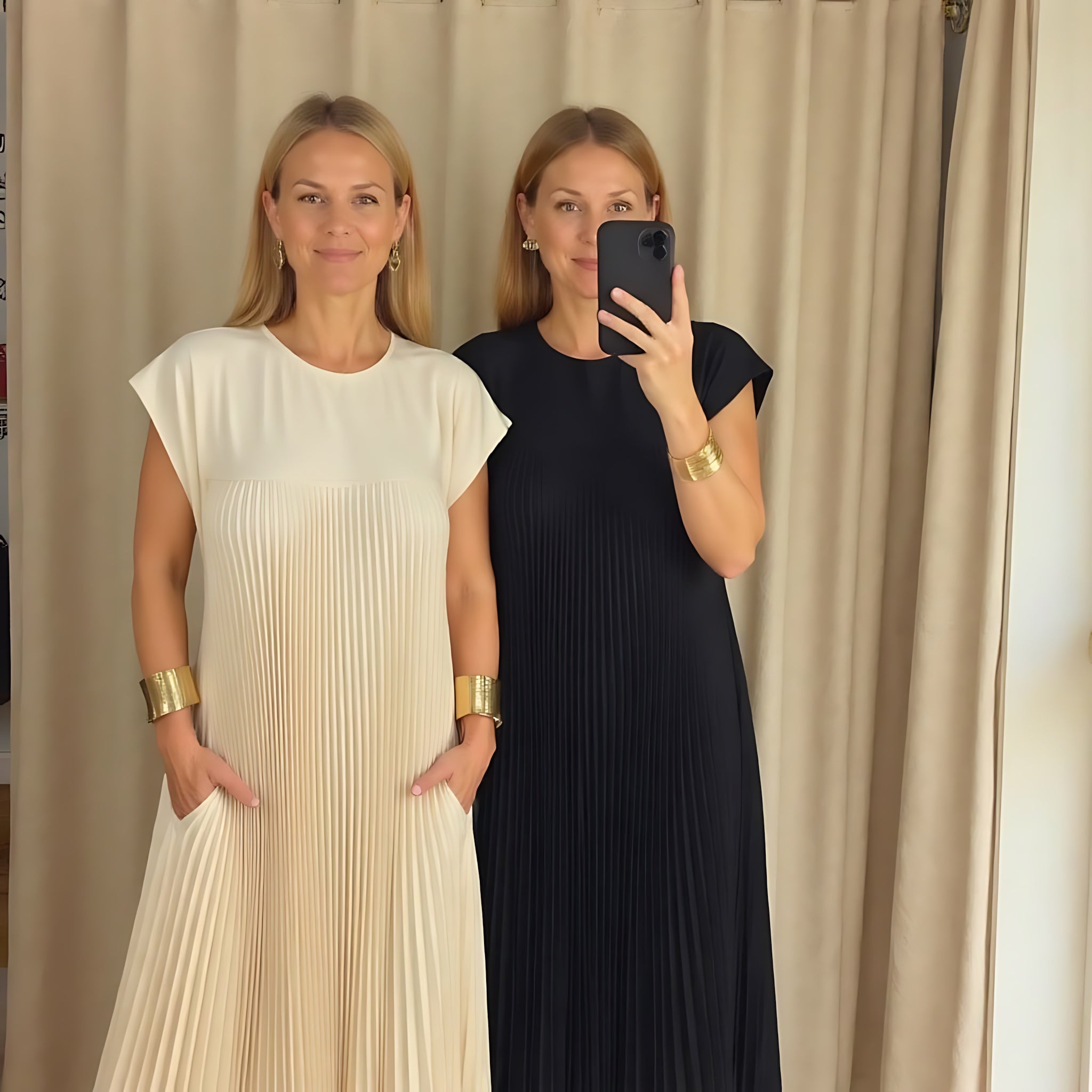 Della – Pleated Crew Neck Cocktail Maxi Dress
