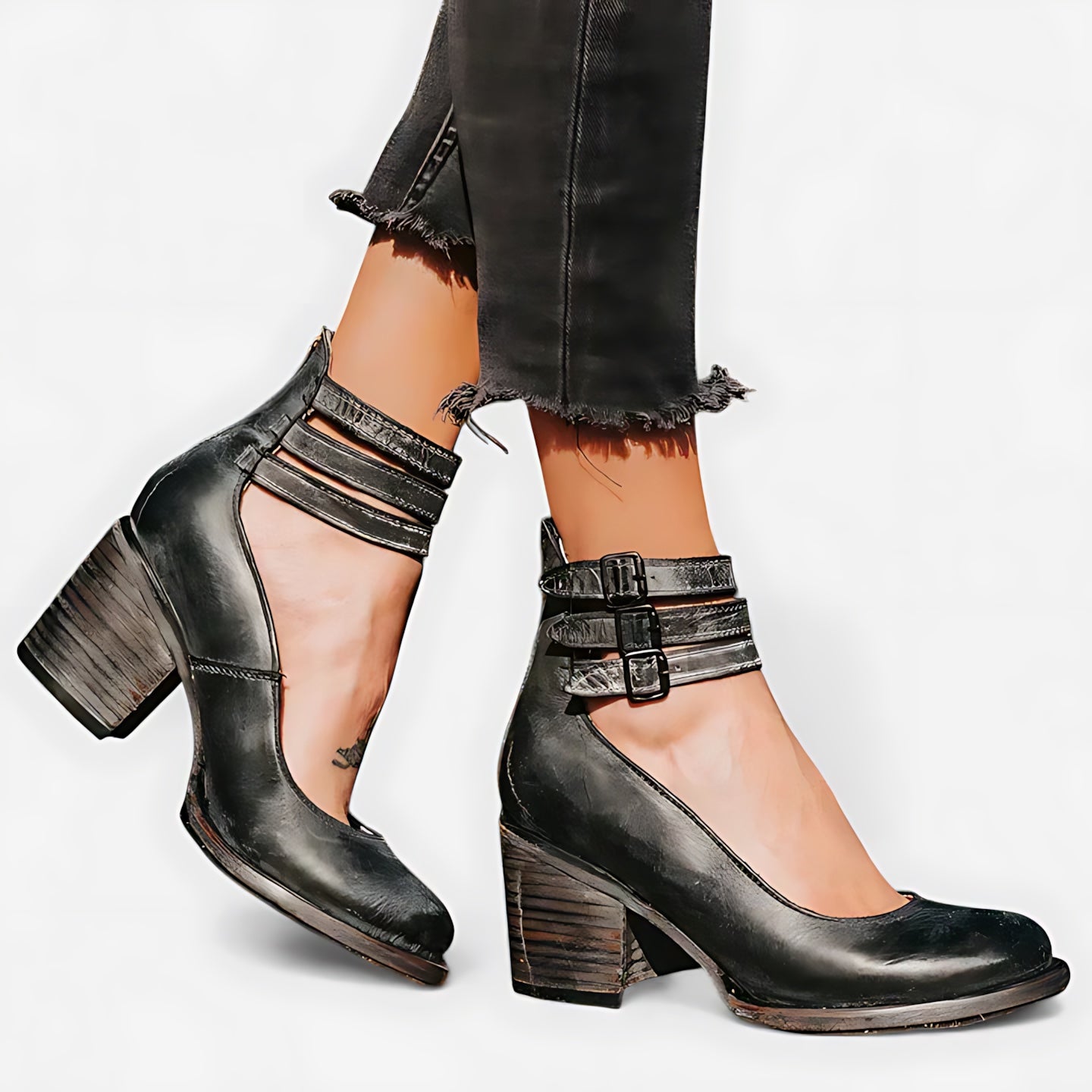 Della – Suede Ankle Strap Block Heel Pumps