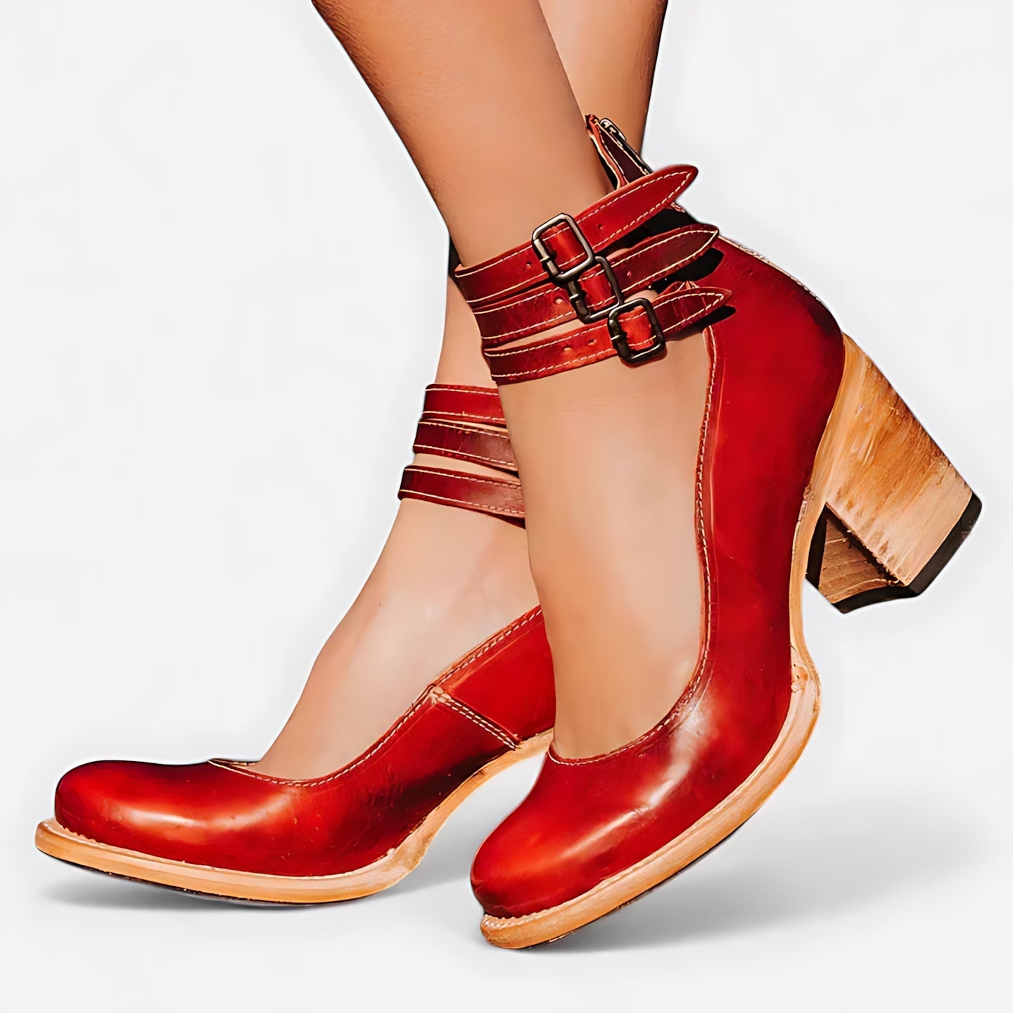 Della – Suede Ankle Strap Block Heel Pumps