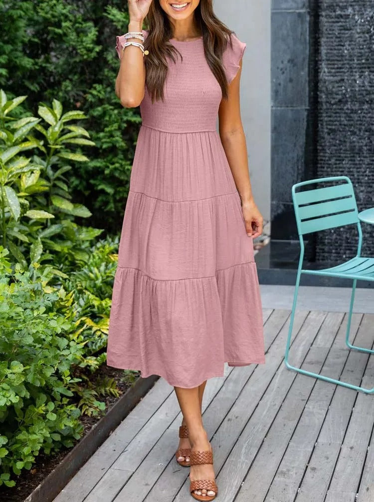 Eden – Ruffle Sleeve Tiered Summer Midi Dress