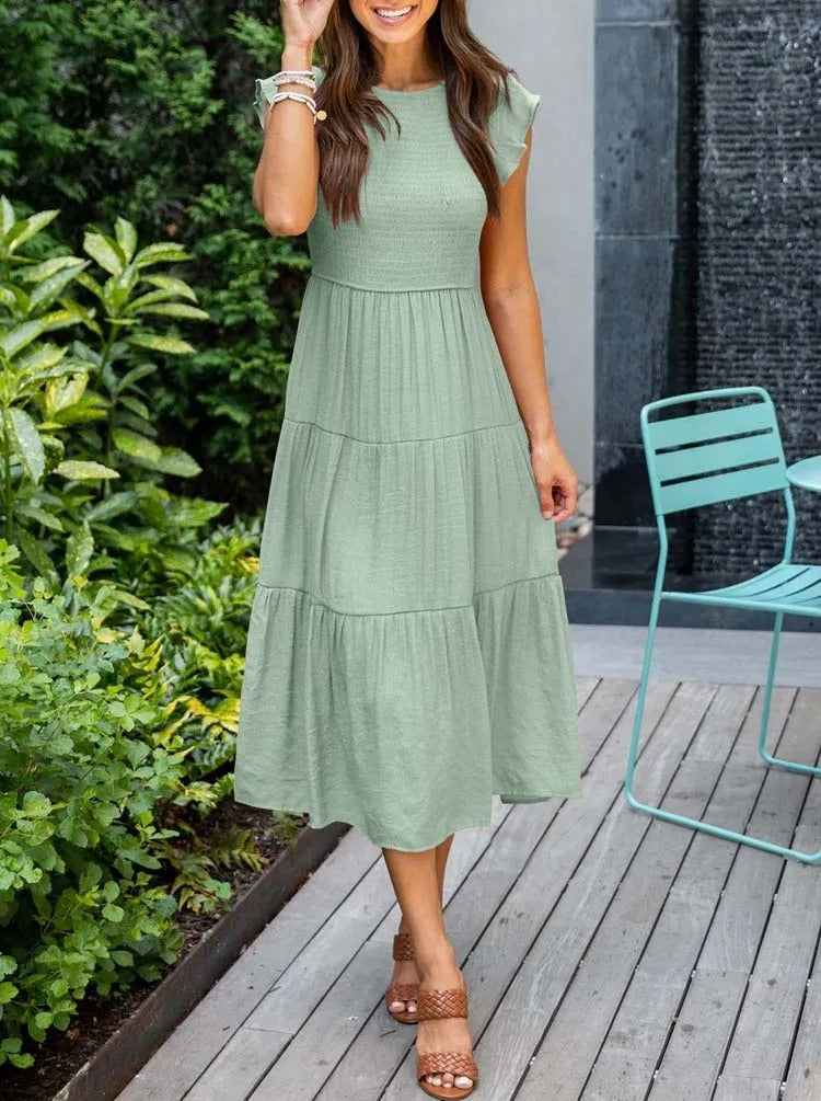 Eden – Ruffle Sleeve Tiered Summer Midi Dress