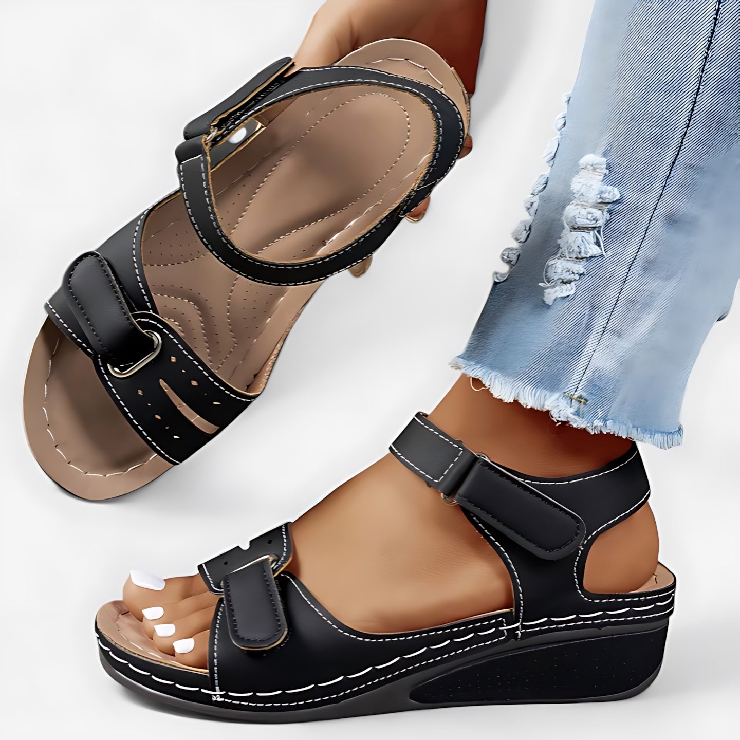 Diana – Cutout Strappy Low Wedge Sandals