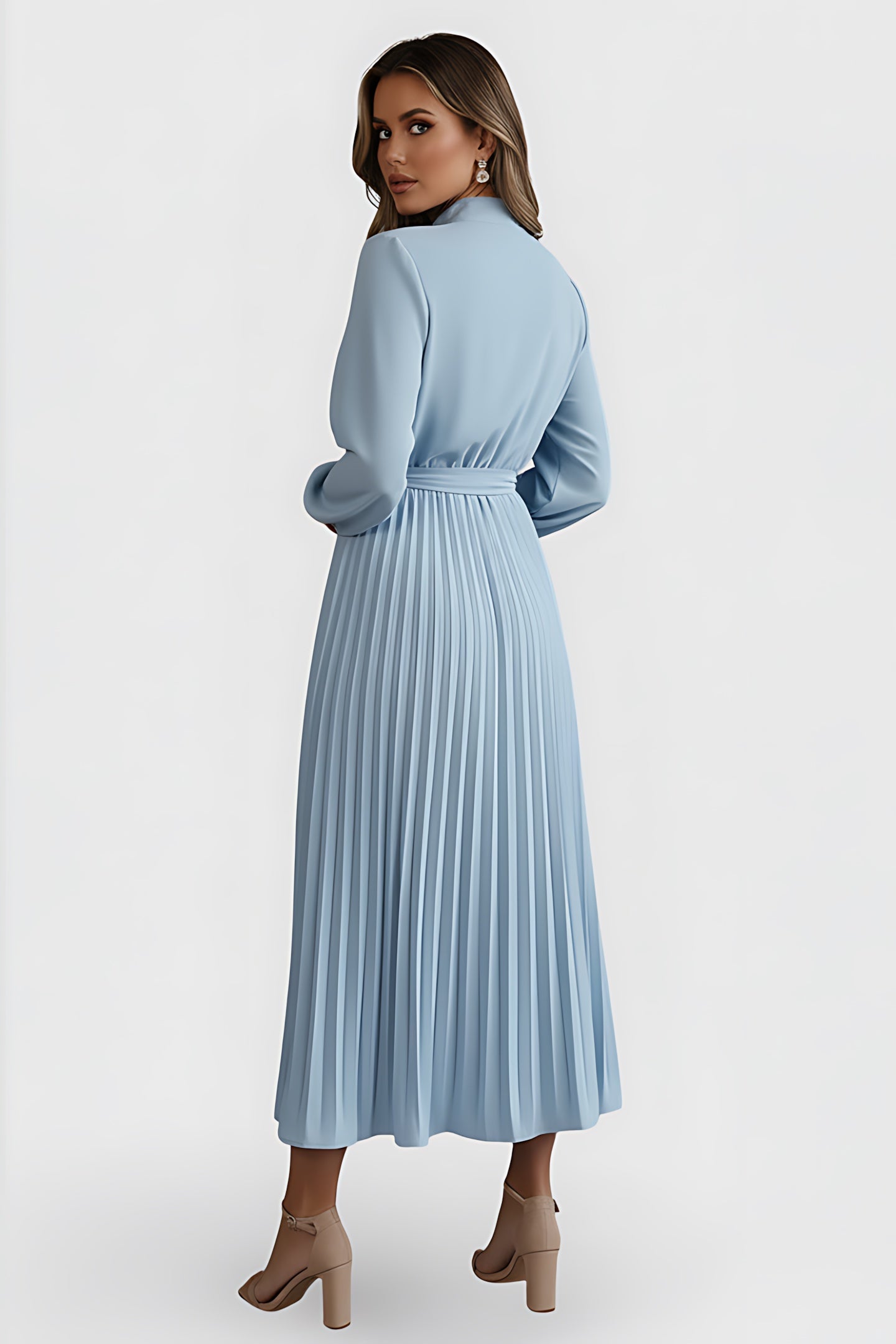Diana – Mock Neck Long Sleeve Pleated Midi Dress