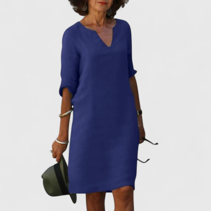 Ada – V Neck 3/4 Sleeve Shift Mini Dress