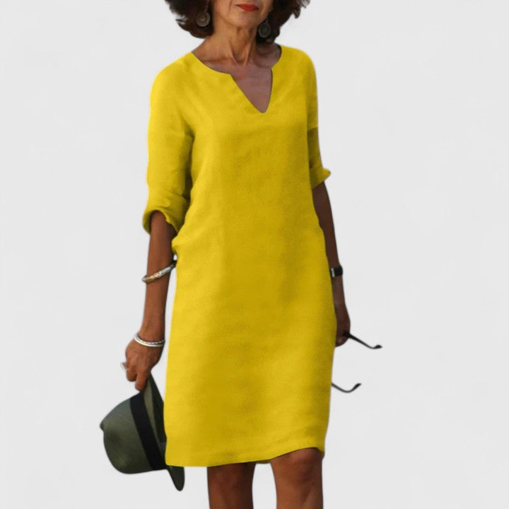 Ada – V Neck 3/4 Sleeve Shift Mini Dress