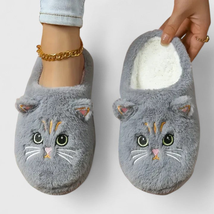 Frances – Cat Embroidered Closed Toe Slippers