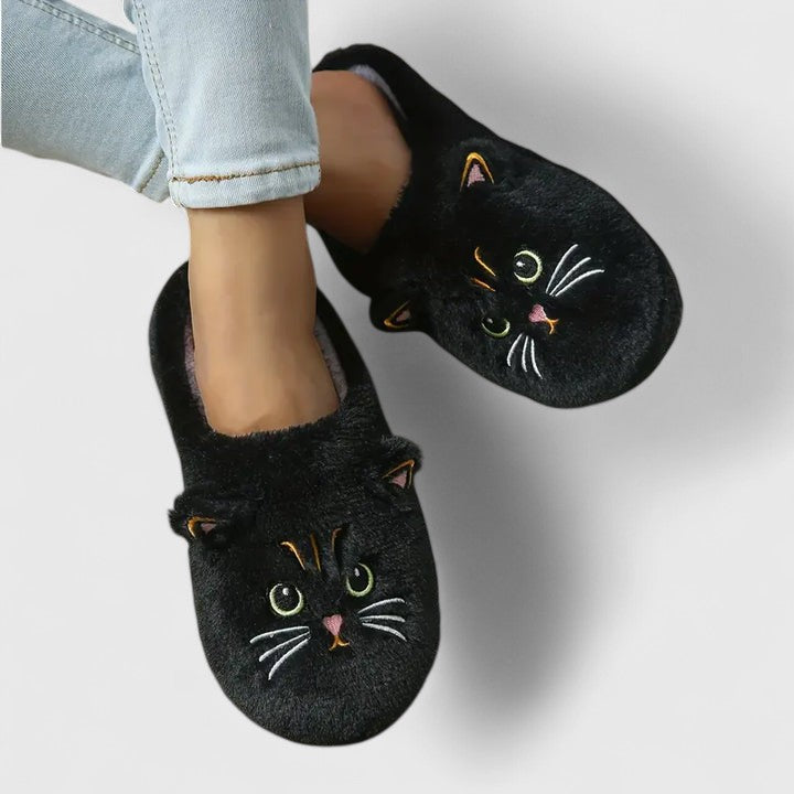 Frances – Cat Embroidered Closed Toe Slippers