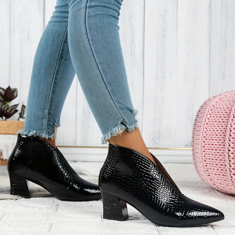 Magnolia – Snake Embossed Block Heel Ankle Boots