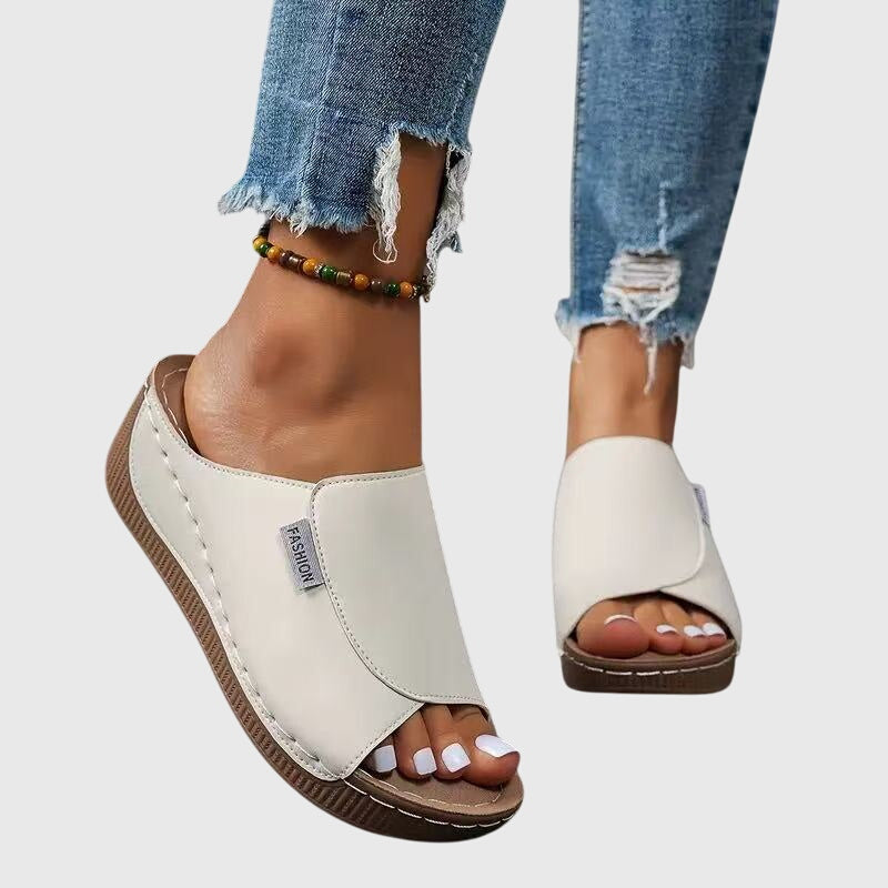 Maria – Contrast Stitch Wedge Slide Sandals